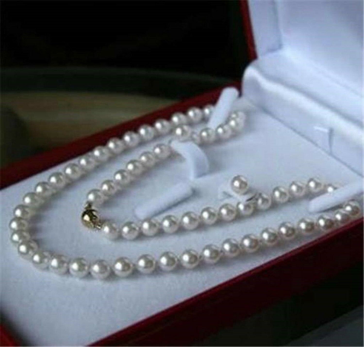 7-8MM Natural White Cultured Pearl Necklace 18-36″ + Earrings Set