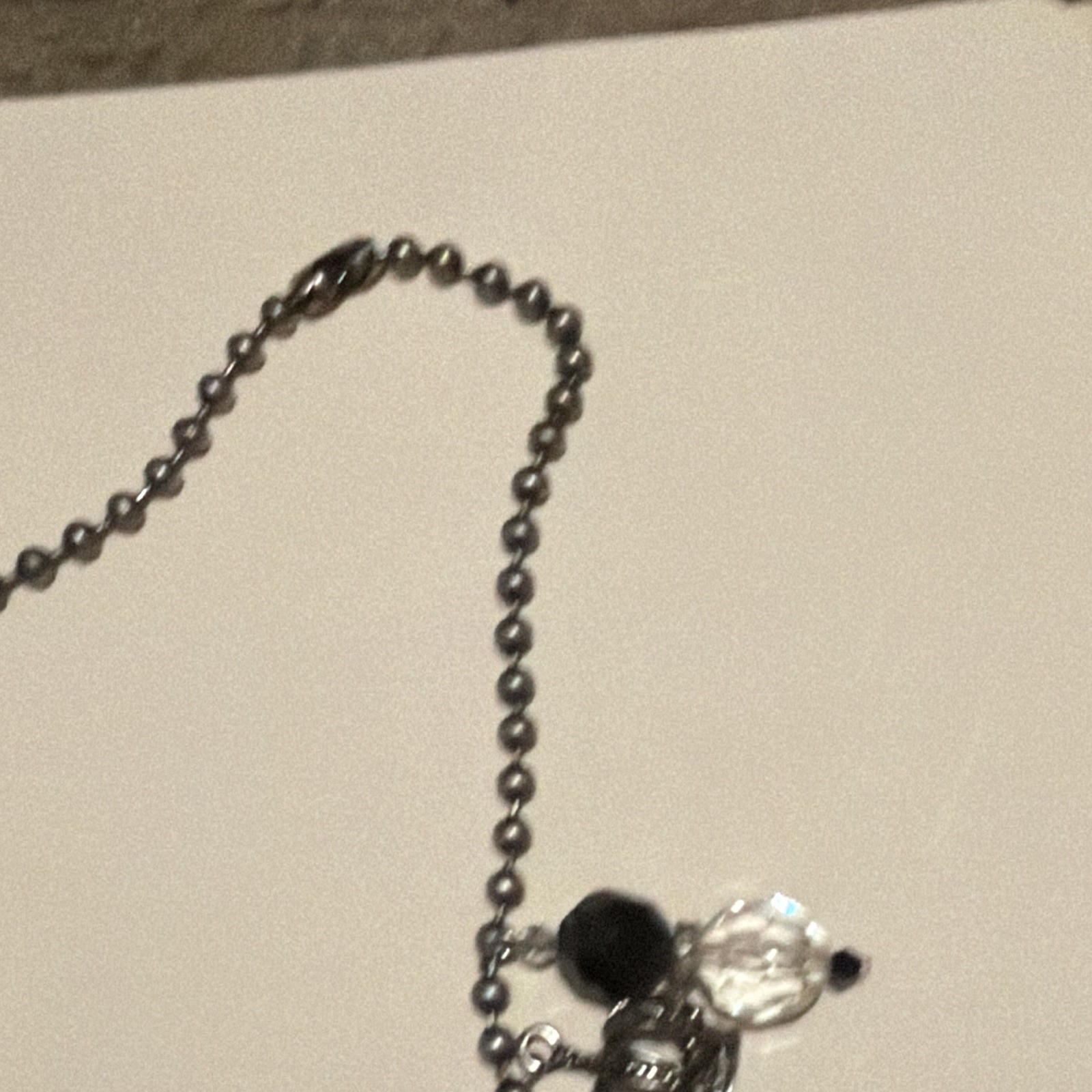 Silver Tone Beaded Ball Chain Necklace w/ Cross Charm Pendant, Clear Crystal