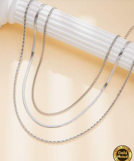 Layered Gold Plated Stainless Steel Necklace 3 Necklaces Snake Rope Twist Chains