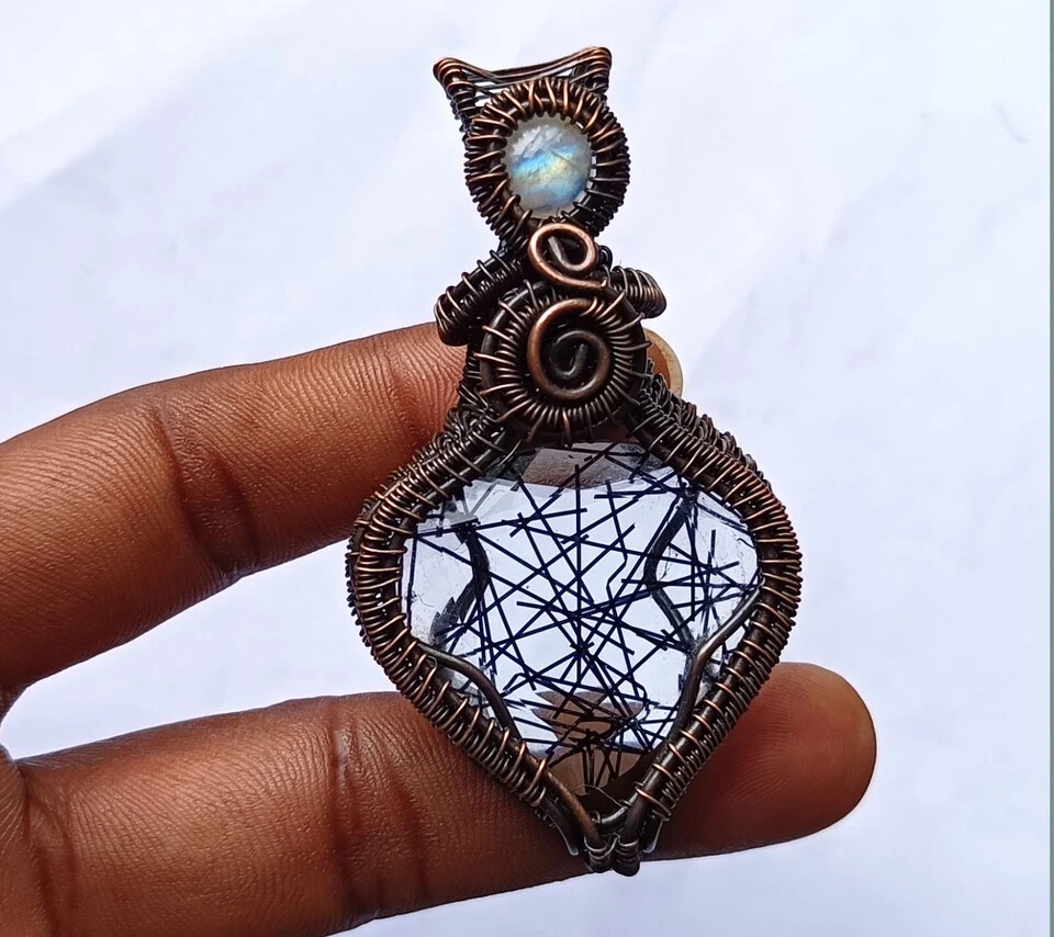 Natural Quartz Gems Copper Jewelry Wire Wrapped Gift For Her Pendant 180.80 Ct