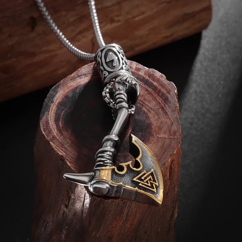 Men’s Fashion Jewelry Silver And Gold Viking Nordic Ax Axe Pendant Necklace 554