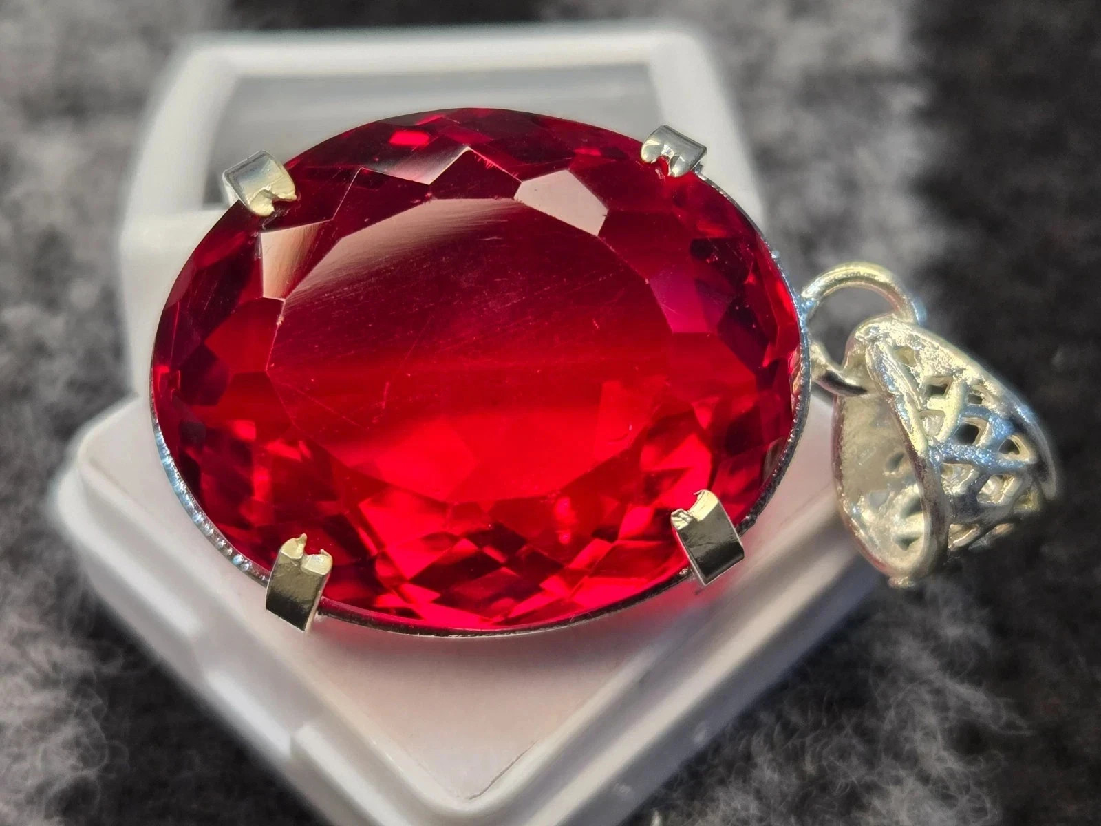 106.30 Ct GIE Certified Lab Created Red Topaz Oval Cut Pendant Locket MR Gems A+