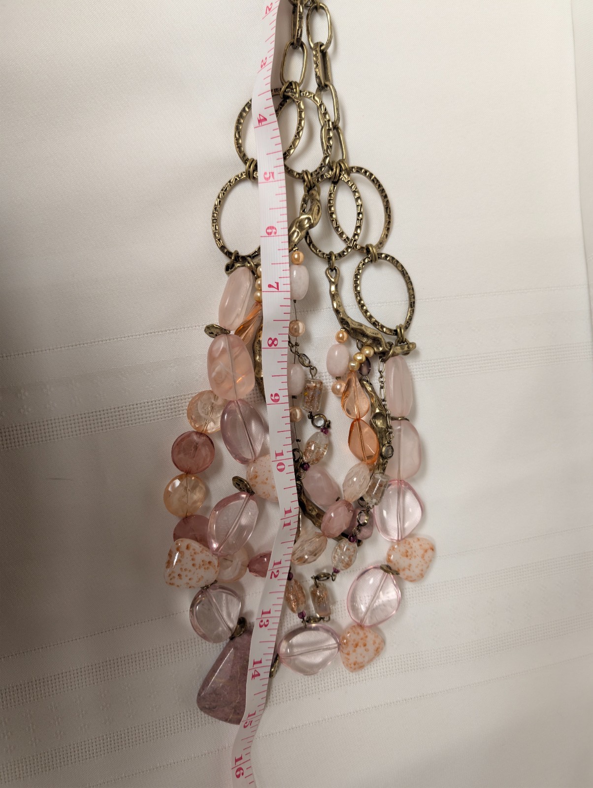 Bijoux Terner Pink Clear Beaded Stone Gold Toned Multi Strand Statement Necklace