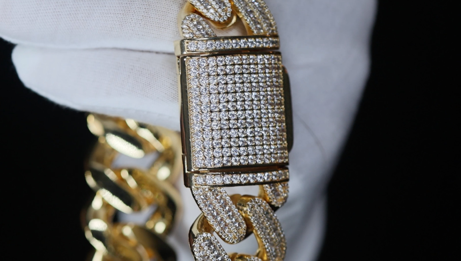 Gold Iced Chain, Gold Cuban Link Chain, Hip Hop Chain, Simulated Diamond Chain