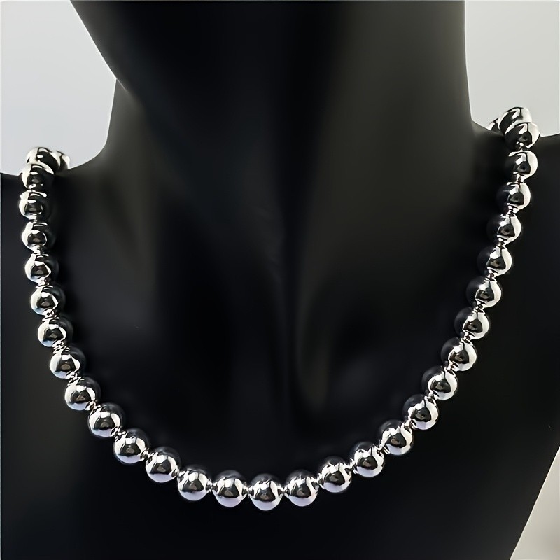 1Pcs Women’s 925 Sterling Silver 8mm Hollow Balls Beads 20″ Chain Necklace
