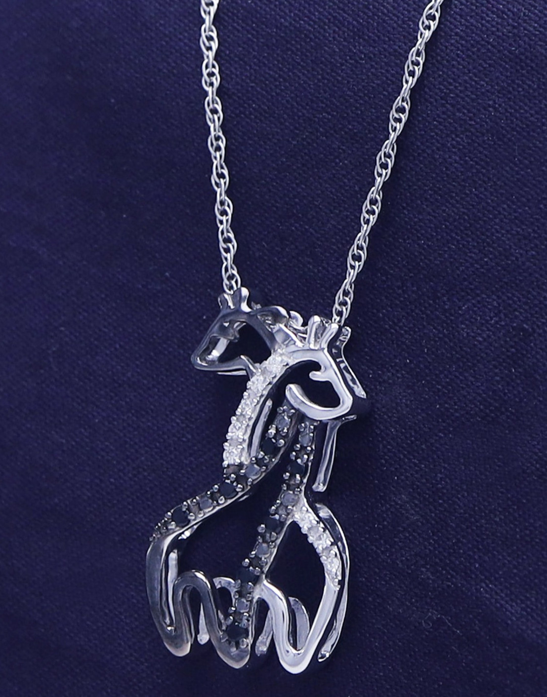 Giraffe Pendant Necklace Black & White Simulated Diamond 14K White Gold Plated