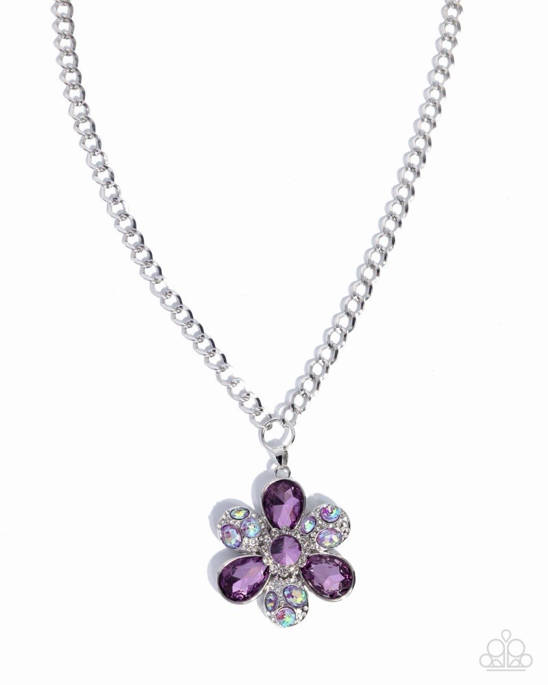Paparazzi Jewelry Vacation Flowers Purple Iridescent Silver Tone Necklace New