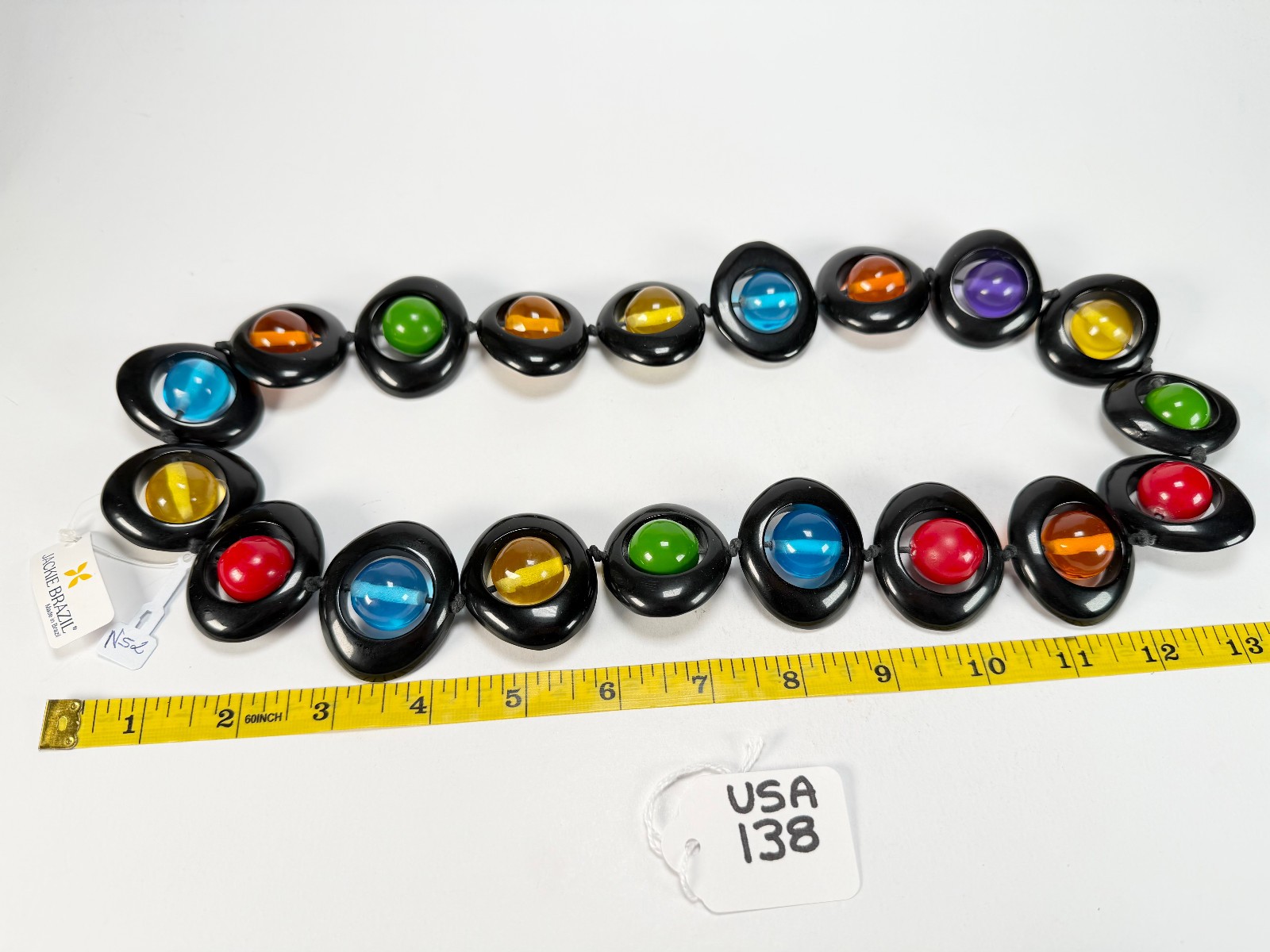 Jackie Brazil Saturn Black Transparent Summer Mix Disc / Ball Long 75cm Necklace
