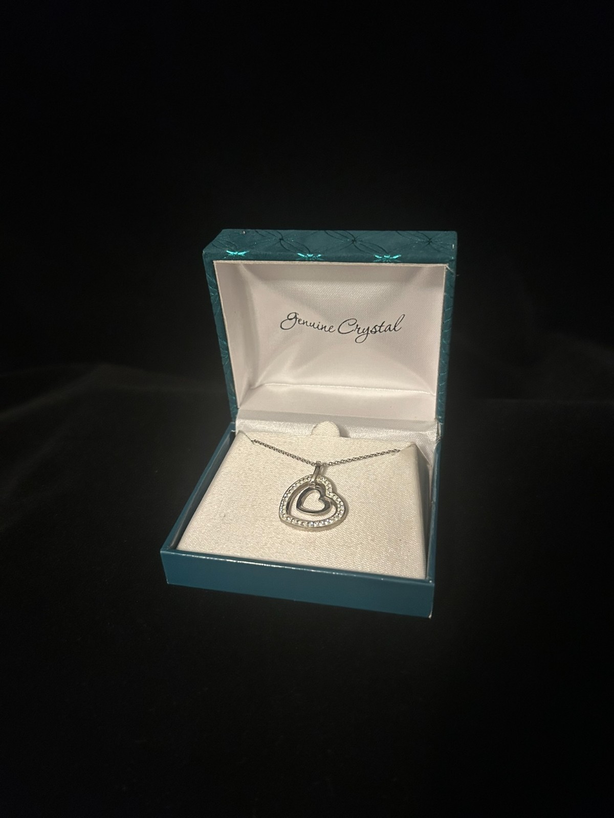 Fine Silver Plated Genuine Crystal Heart Pendant New in Box