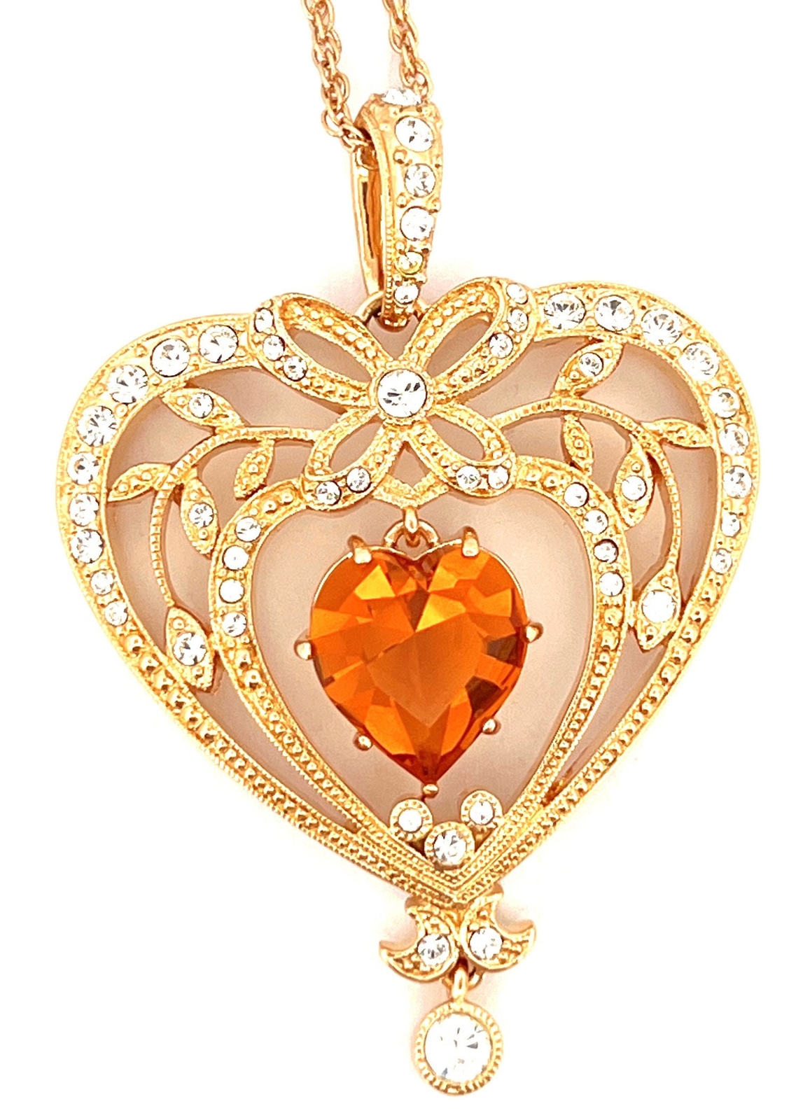 November Birthstone Gold Plate Metal Necklace Set With Heart Shape Topaz Crystal