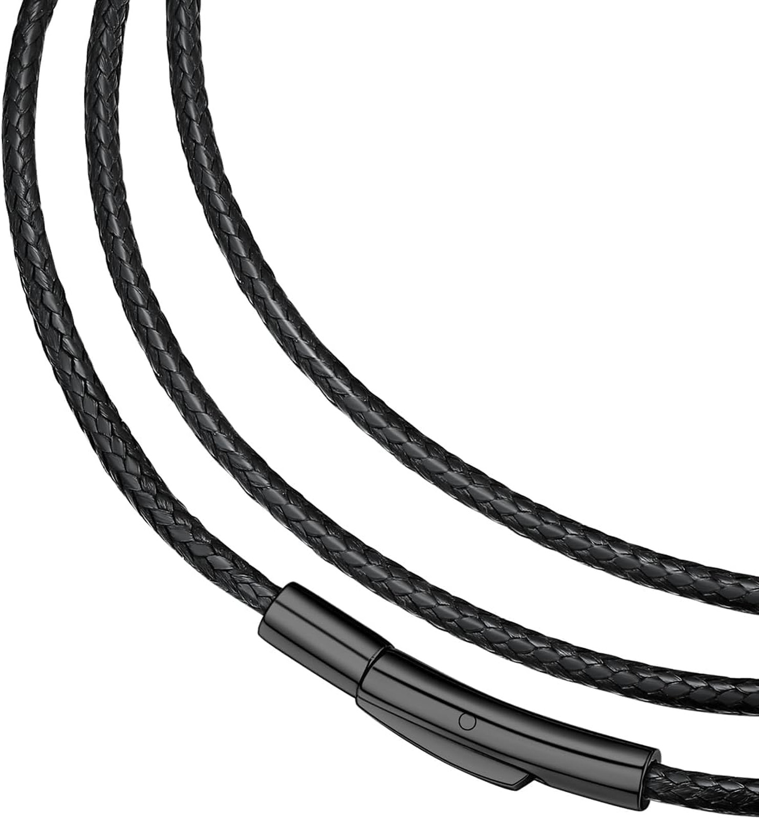 Men’s Leather Necklace Cord with Stainless Steel Clasp 2mm 3mm 16-30 In. Black