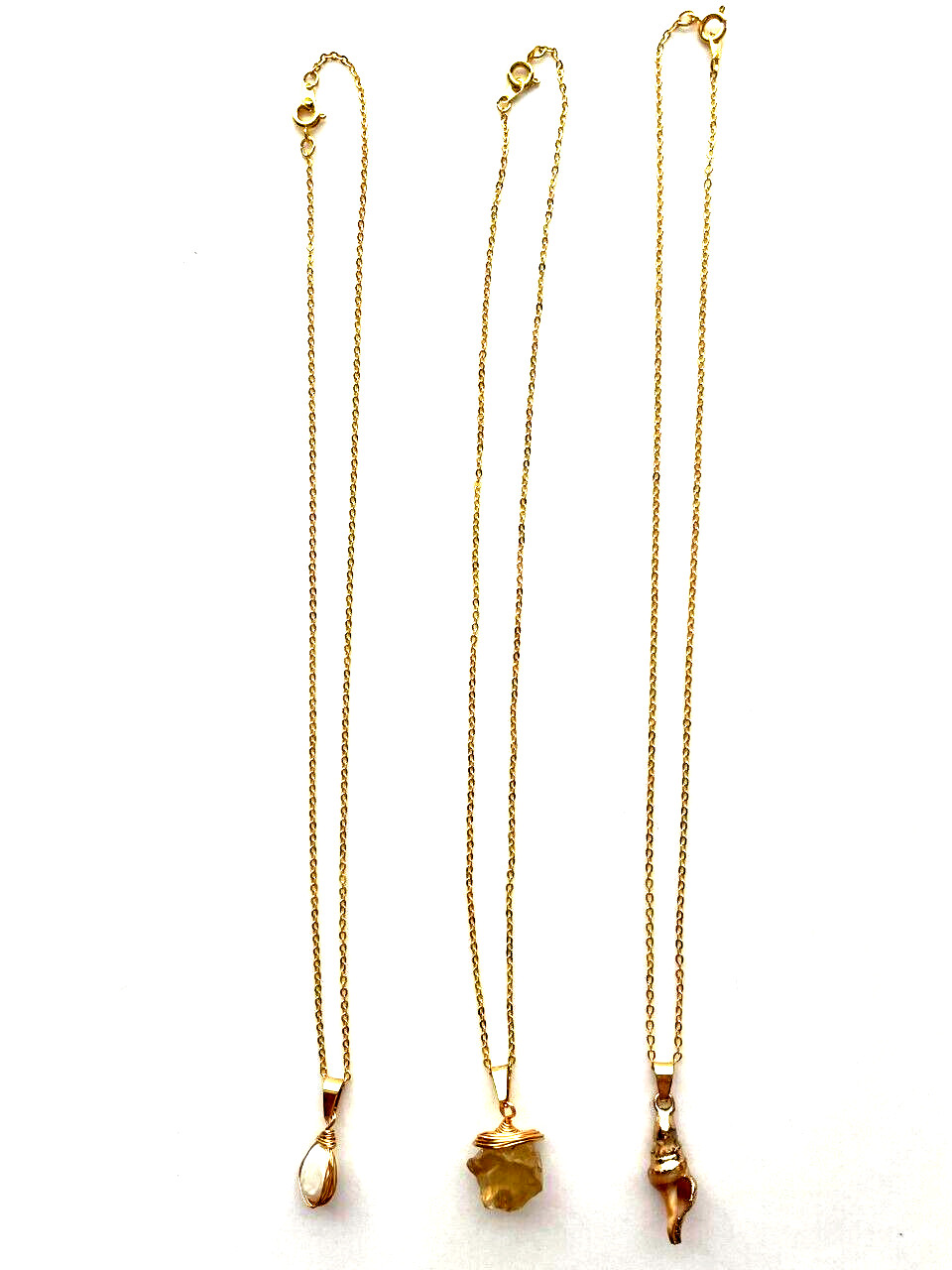 Pearl Shell Pendant Necklaces Gold Tone Chain Necklace Lot of 3