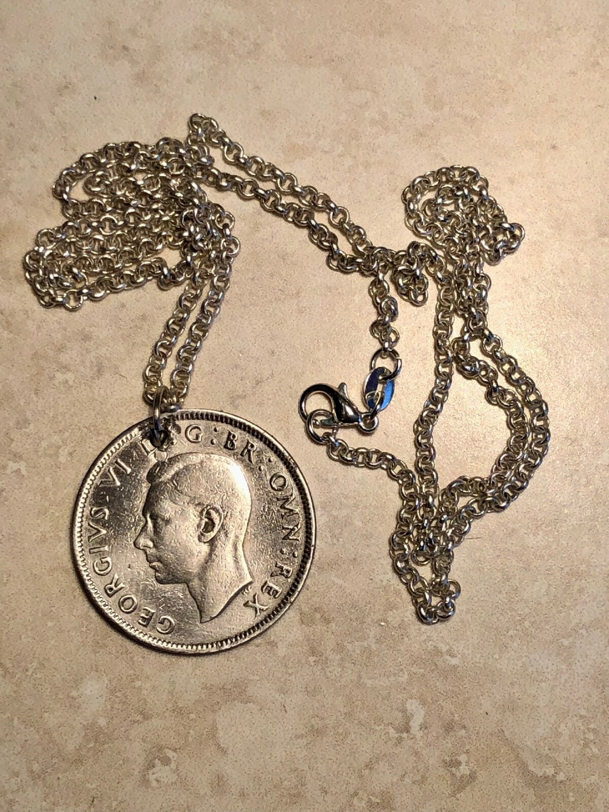 United Kingdom Coin Pendant United Kingdom 2 Shilling King Vintage Handmade
