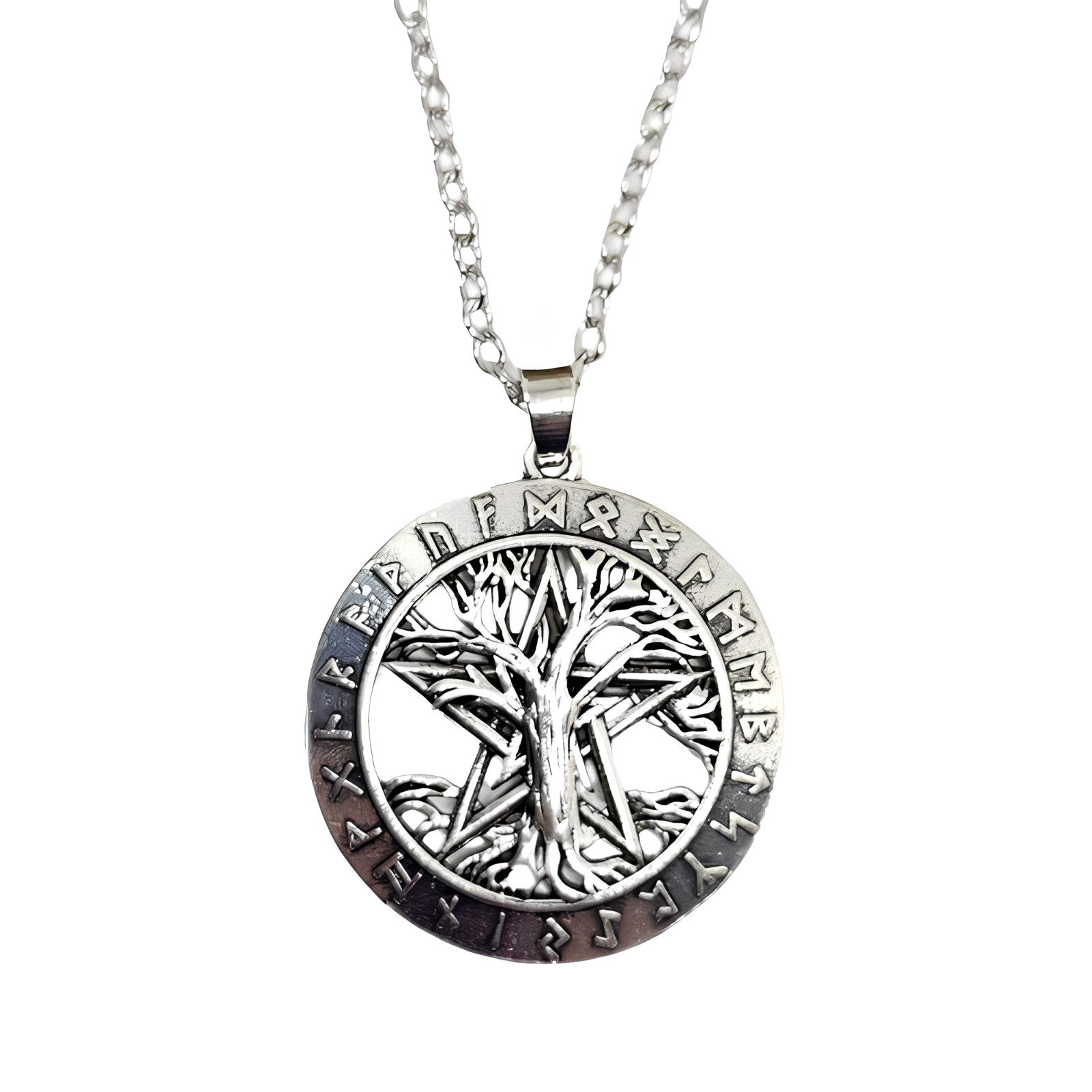 Pentacle Tree of Life Necklace Pendant Chain Necklace Rune Pagan Wicca Jewellery