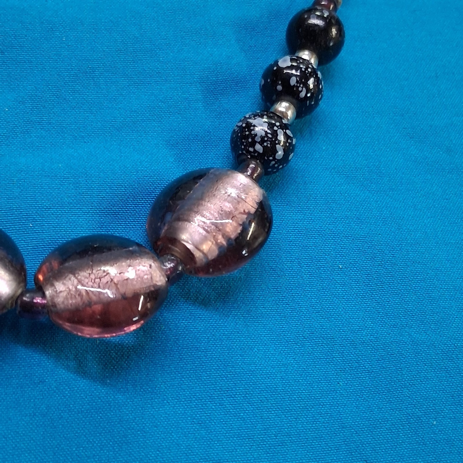 Vintage Glass & Stone Bead Silver Tone Lobster Clasp Necklace