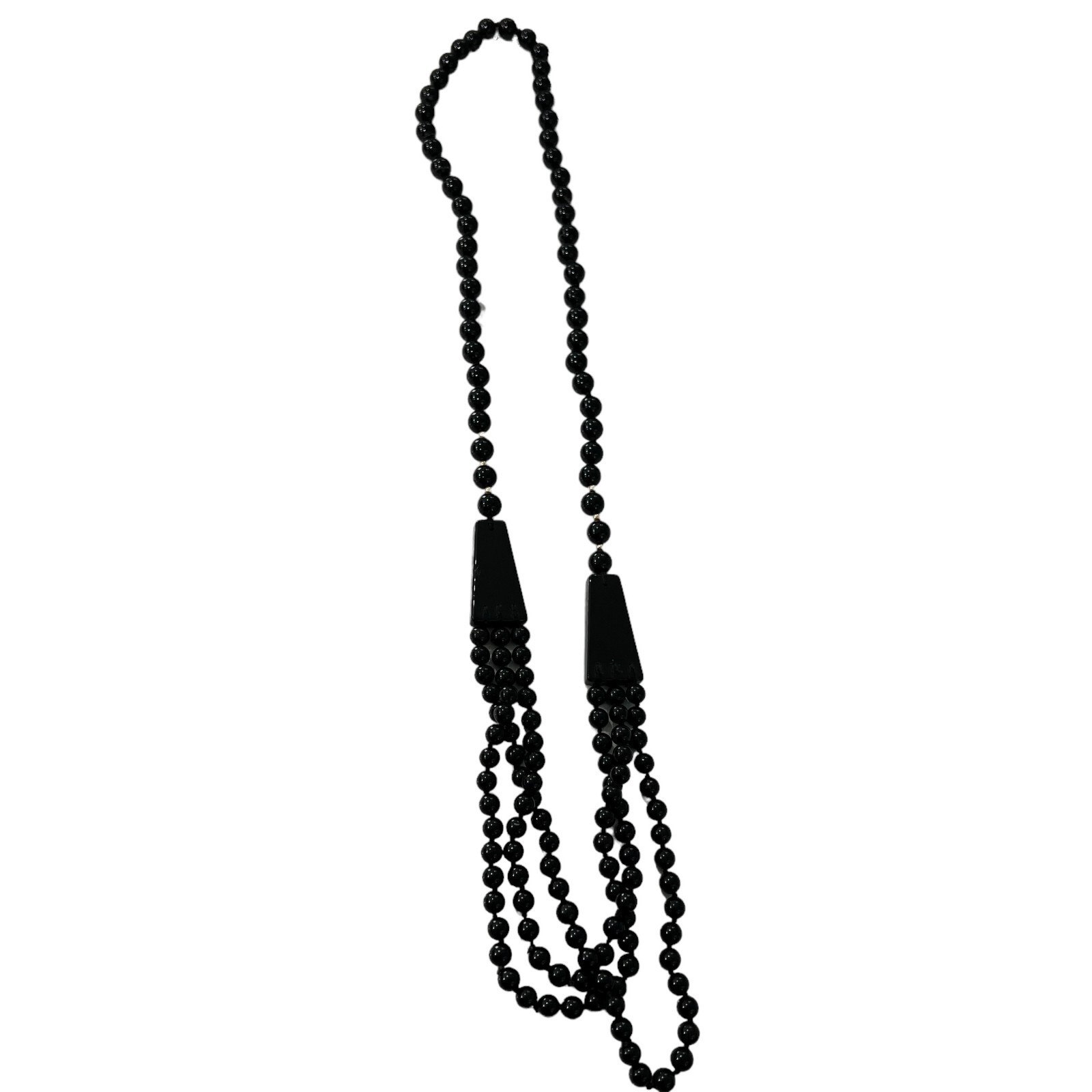 Womens Black Glass Necklace Multi Strand Statement Gold Accent Beads