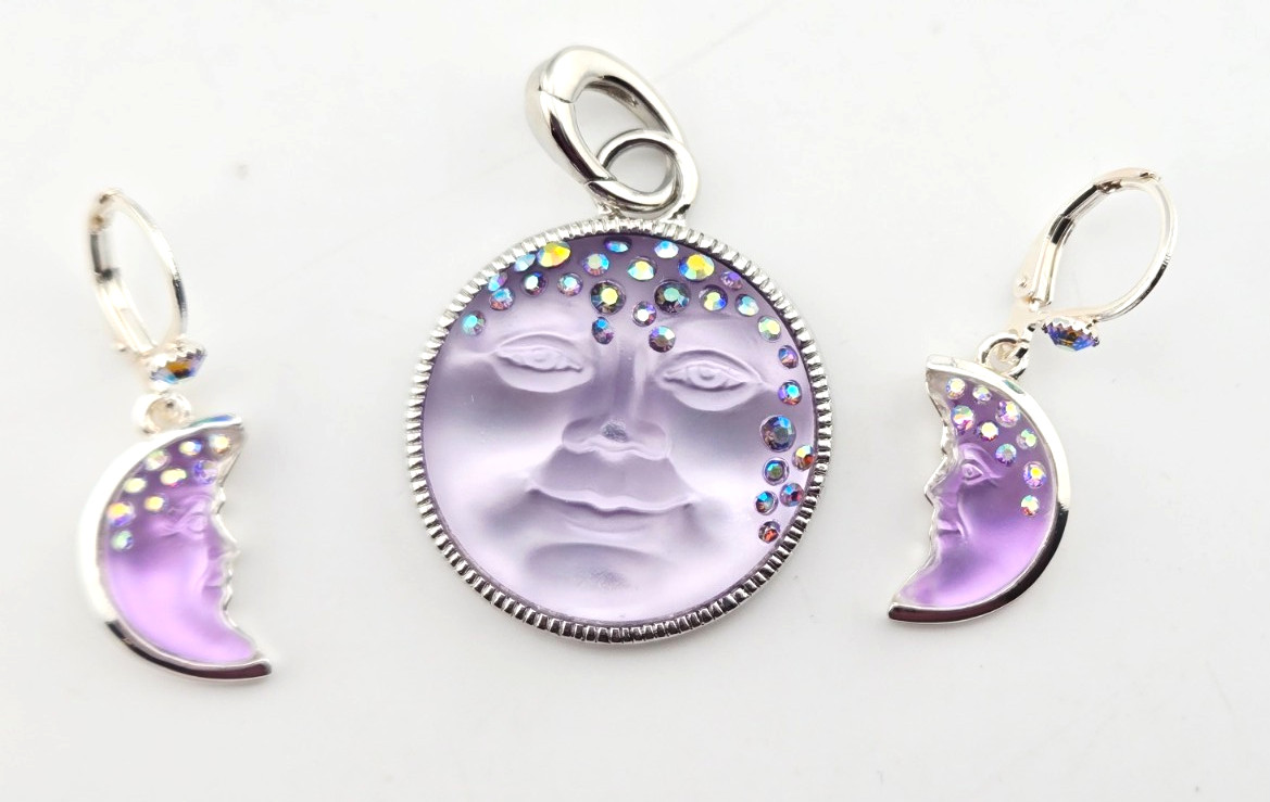 KIRKS FOLLY GODDESS SEAVIEW MOON 25mm OPEN RING CHARM Purple/ST & Earrings #98