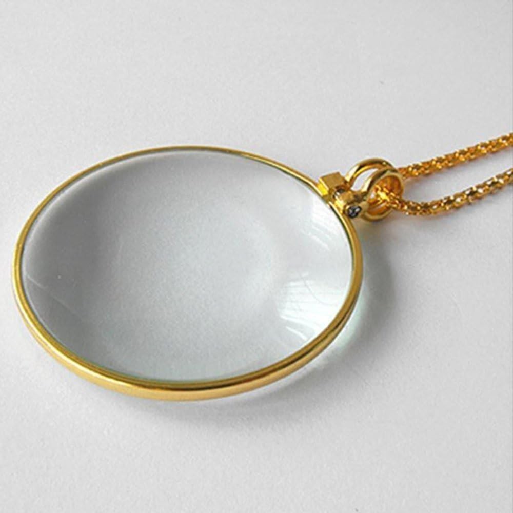 5X Magnifying Glass Pendant 1.6″ Glass Lens Dia. and 35″ Alloy Necklace (Gold…