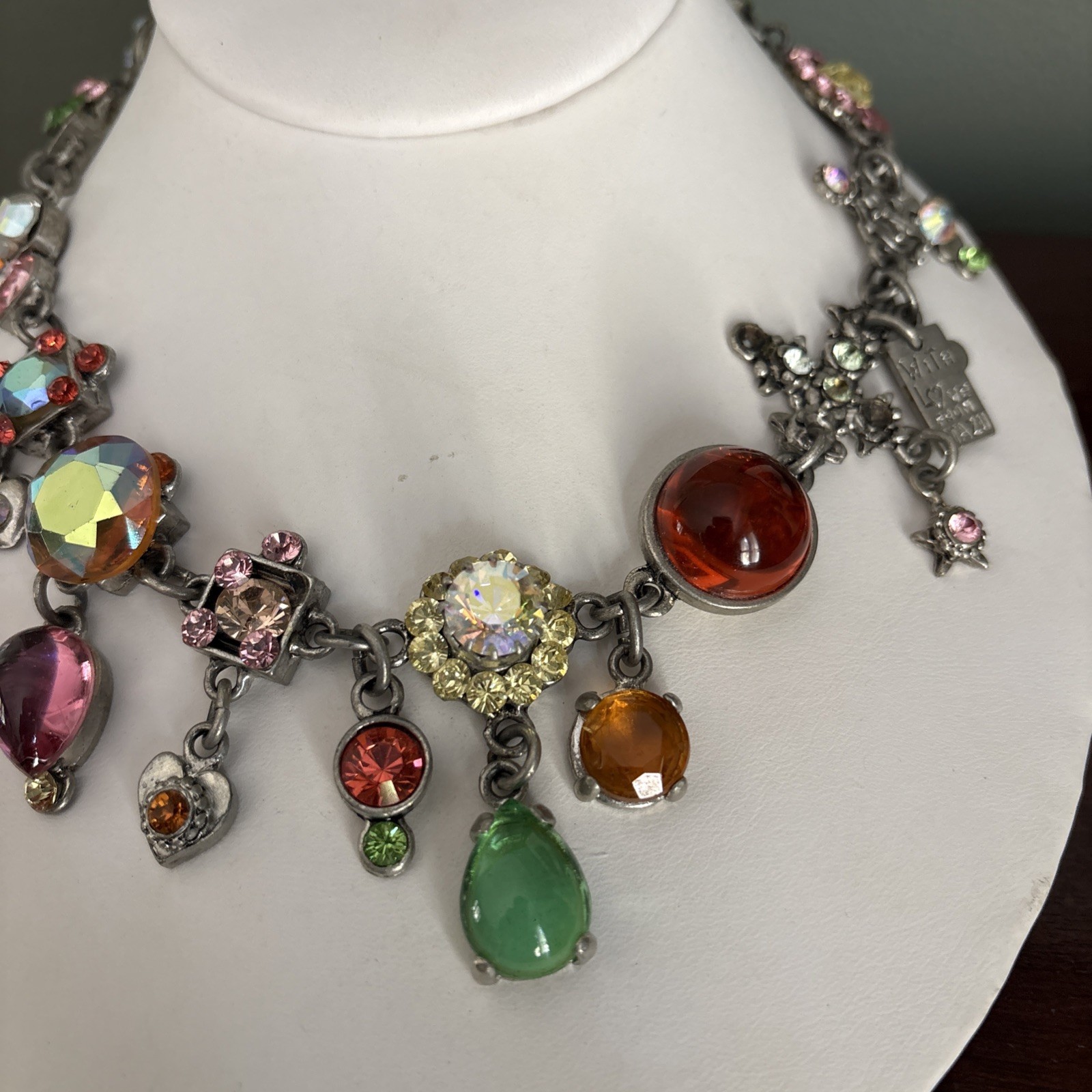 Designer Statement Necklace By RODRIGO OTAZU Swarovski Crystal Multicolor 16.5”