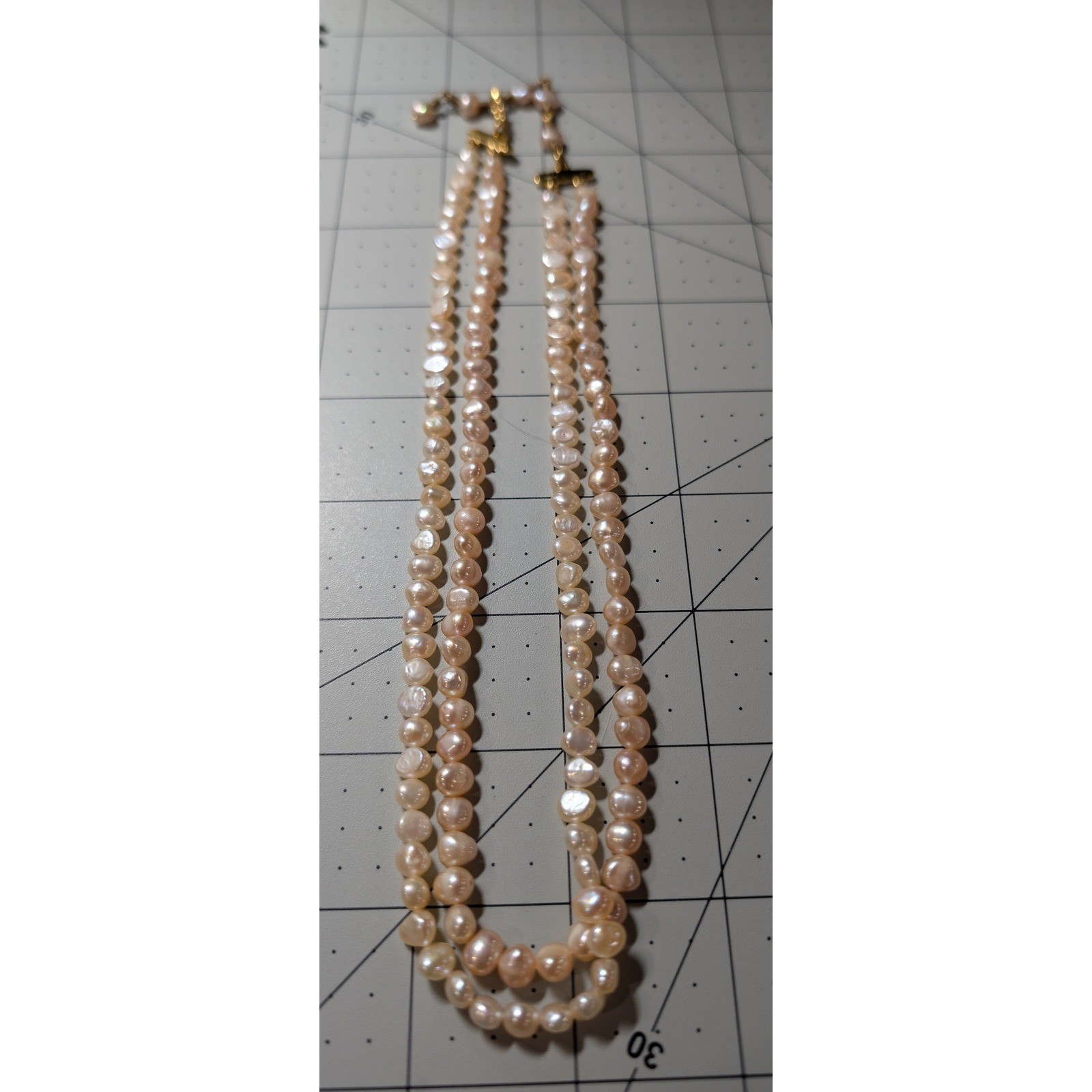 Nine West Pink Freshwater Pearl Double Strand Necklace Gold Tone Vintage Style
