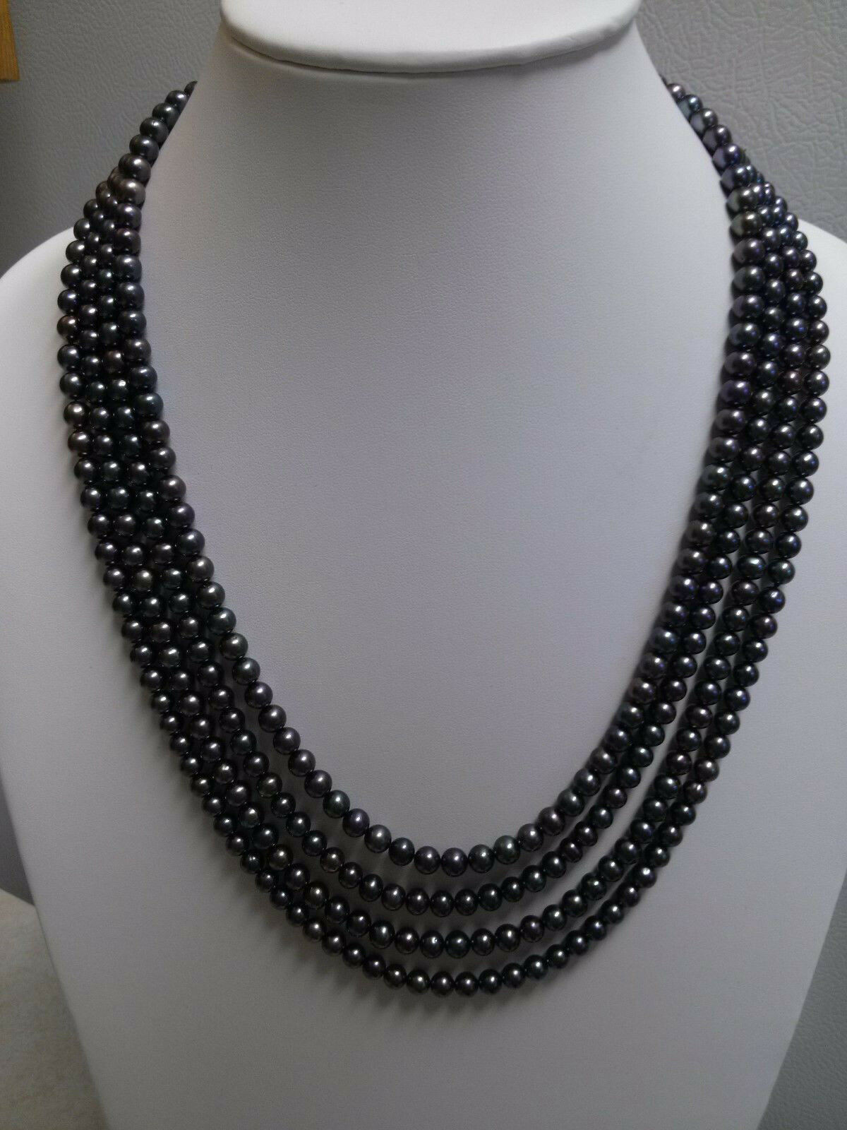 Beautiful 100 Inch Natural Black Freshwater Pearl Long Necklace 6-7mm