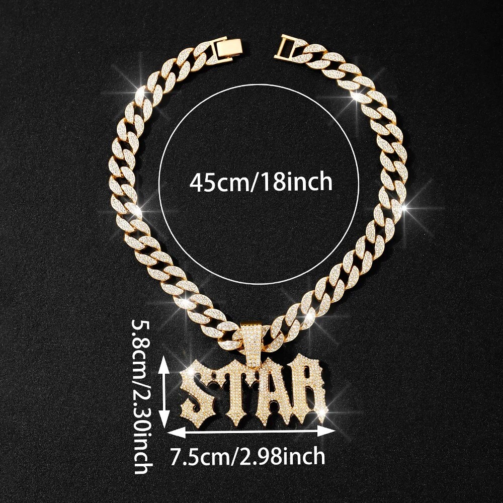 Hip Hop Iced STAR Pendant Necklace 13mm Miami Cuban Chain CZ Fashion Jewelry NEW