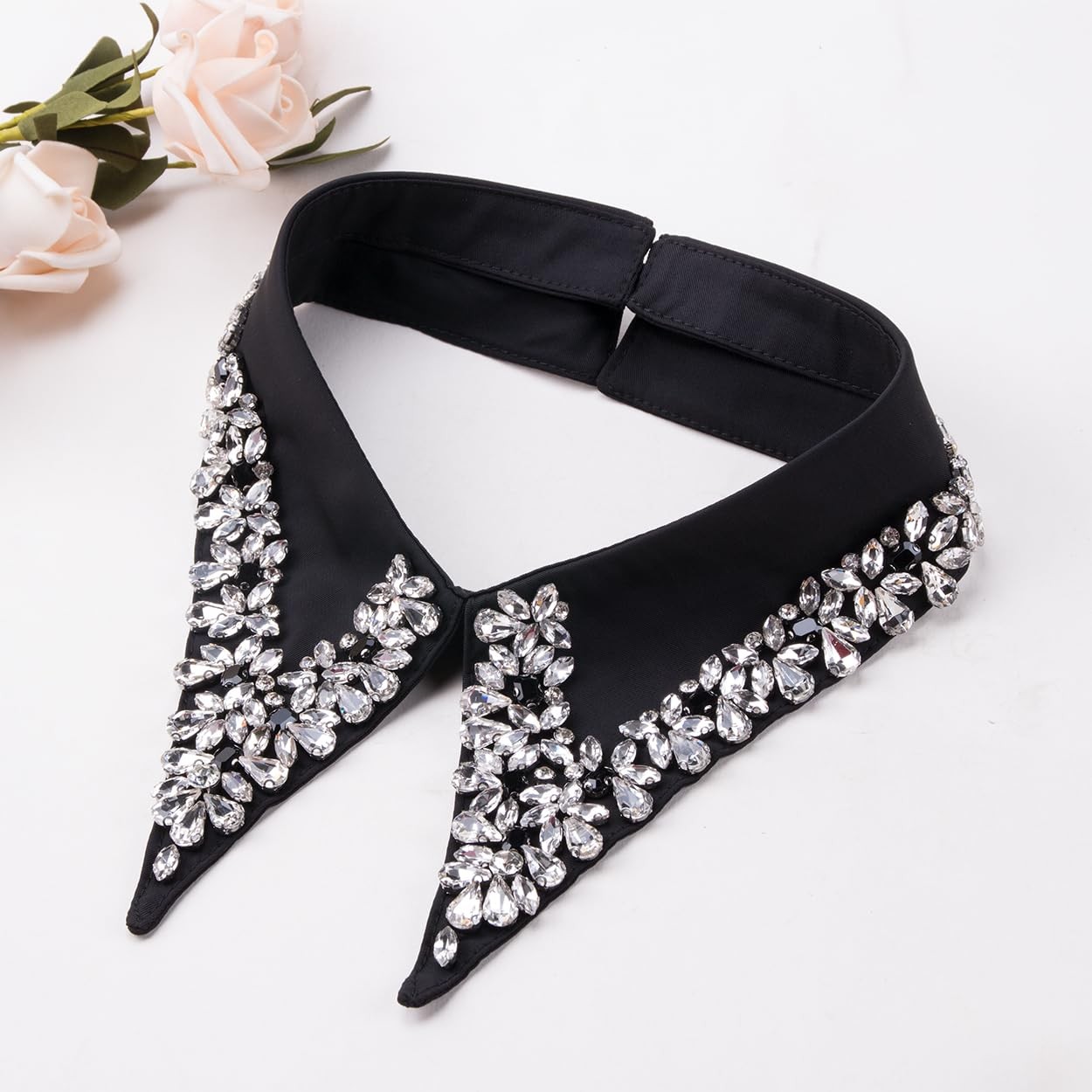 2Pcs Rhinestone Detachable Collar Set Elegant Hand Sewn Crystal Fake Collar H…