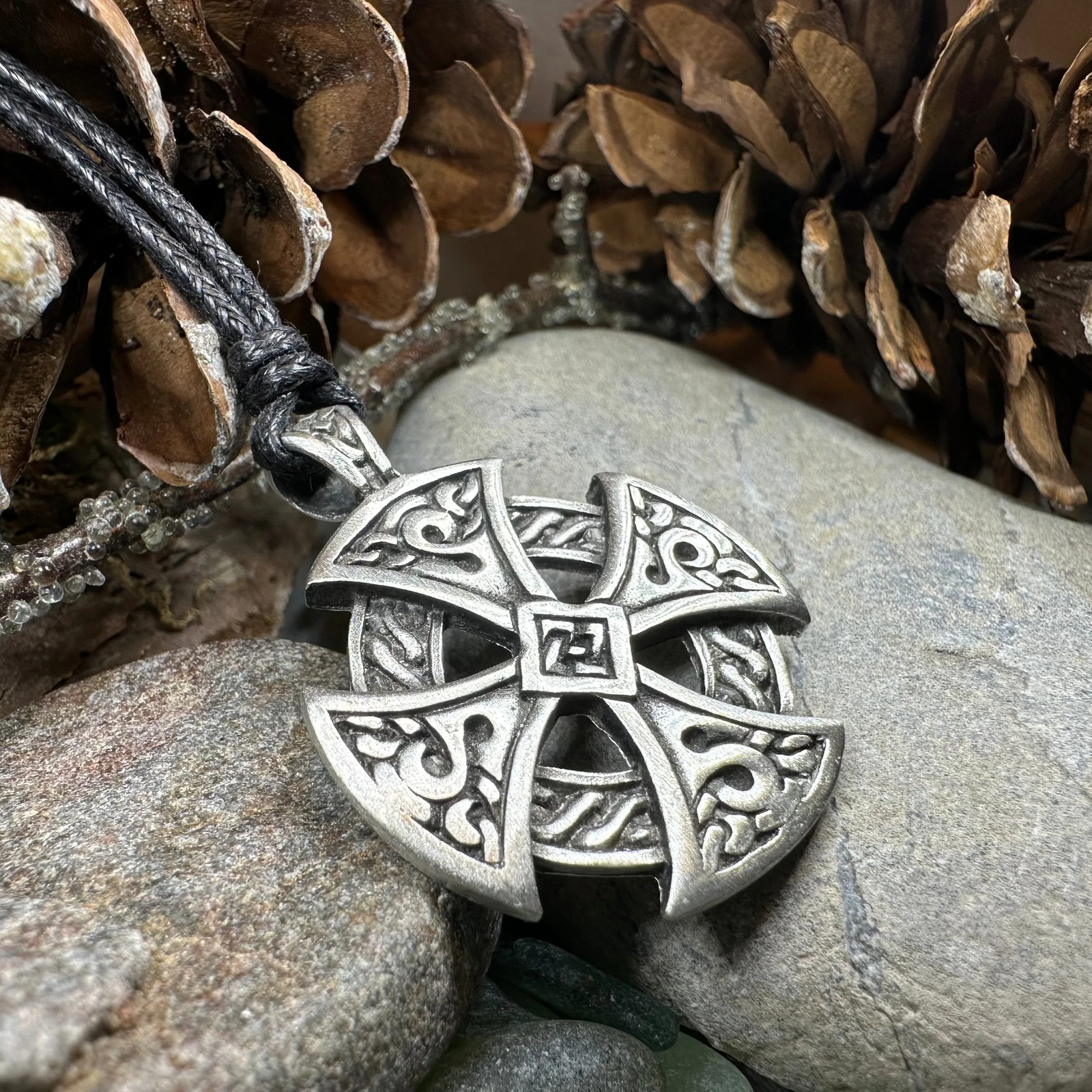 Celtic Cross Necklace Irish Scottish Welsh Pewter Pendant Mens Boys