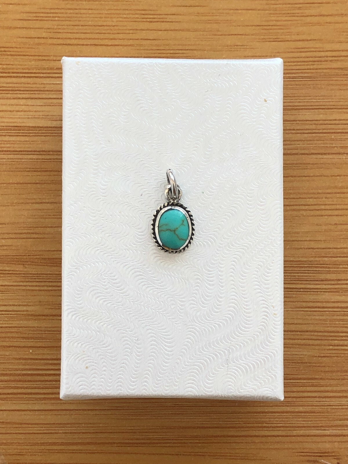 Oval Turquoise Pendant 925 Sterling Silver Small Turquoise Charm 9.5mm (17mm)