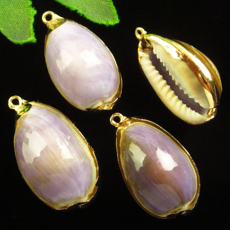 6Pcs 30x18x14mm Gold Plated Natural Seashells Crafts Pendant Bead BK119