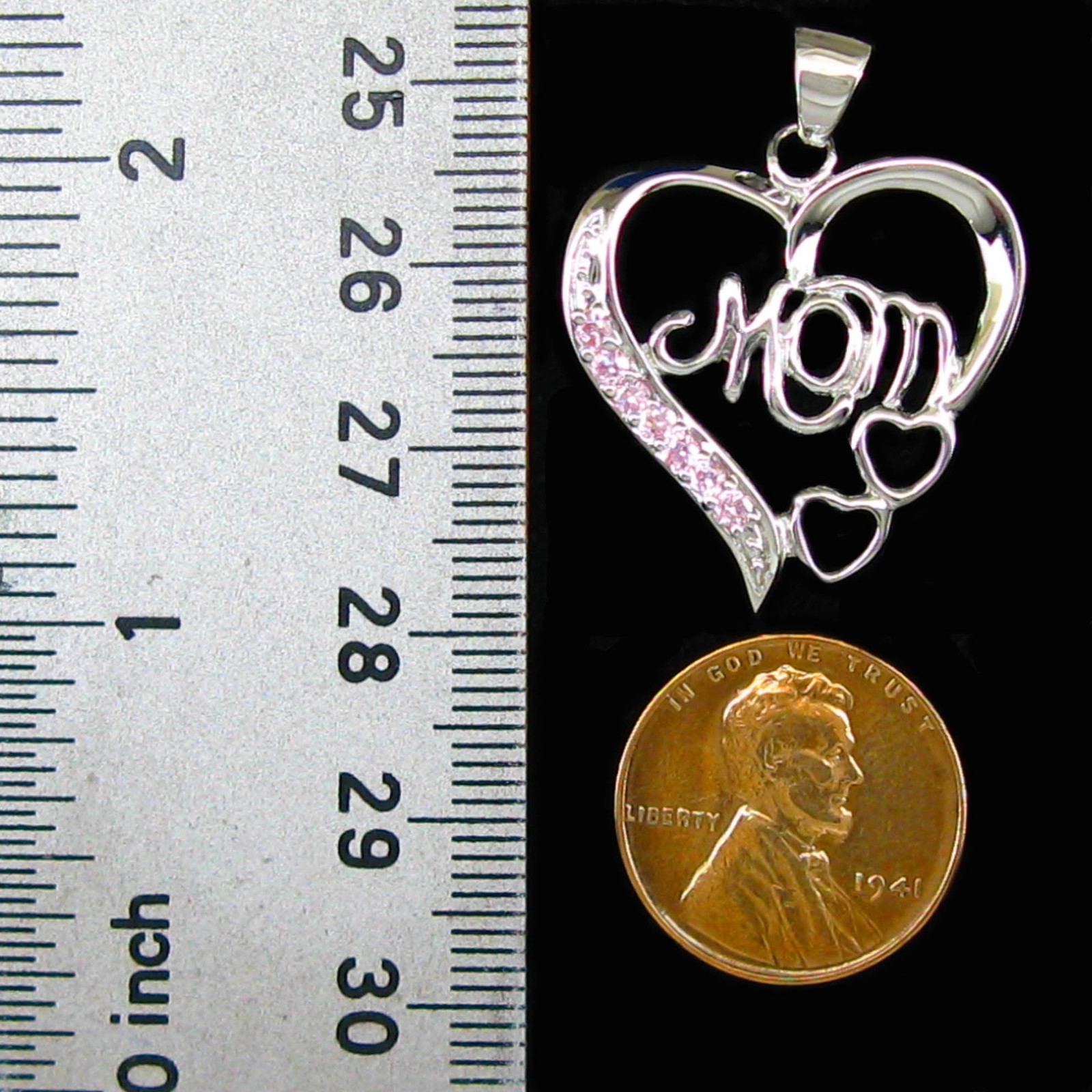 MOM Heart with Pink Gemstones in Sterling Silver with 925 Snake Chain – NEW!