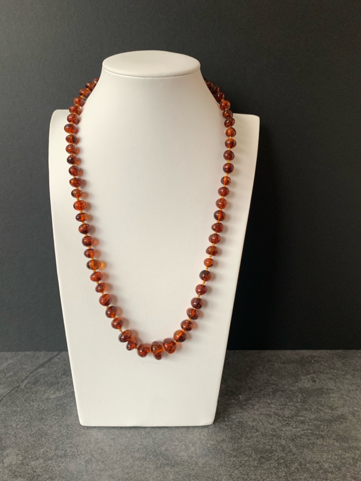 Genuine Baltic Amber Beads, Individually Knotted, 6-19mm, 20″ Necklace 70