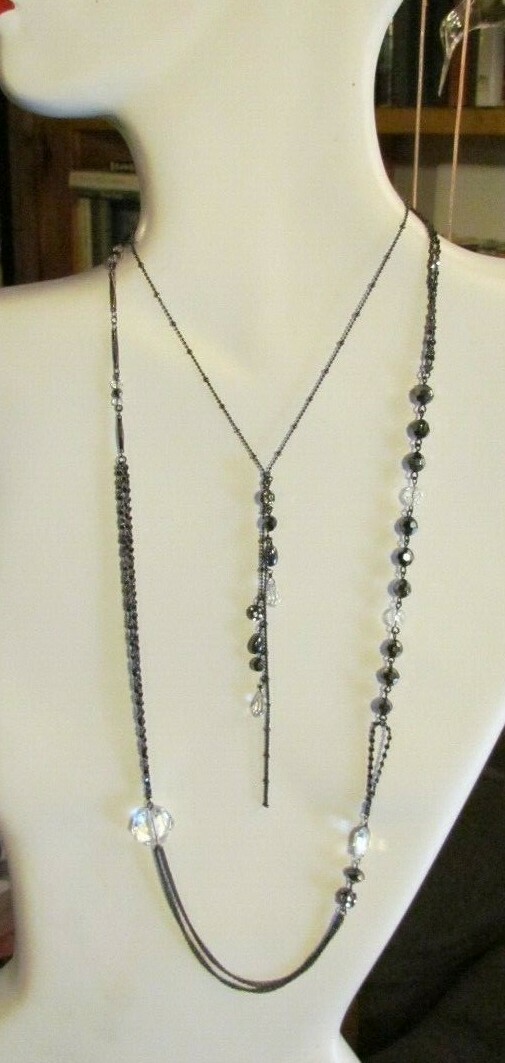 Flapper Style Necklace Black Bead Multi Chain DISCO BALL Hippie Dangle Necklace