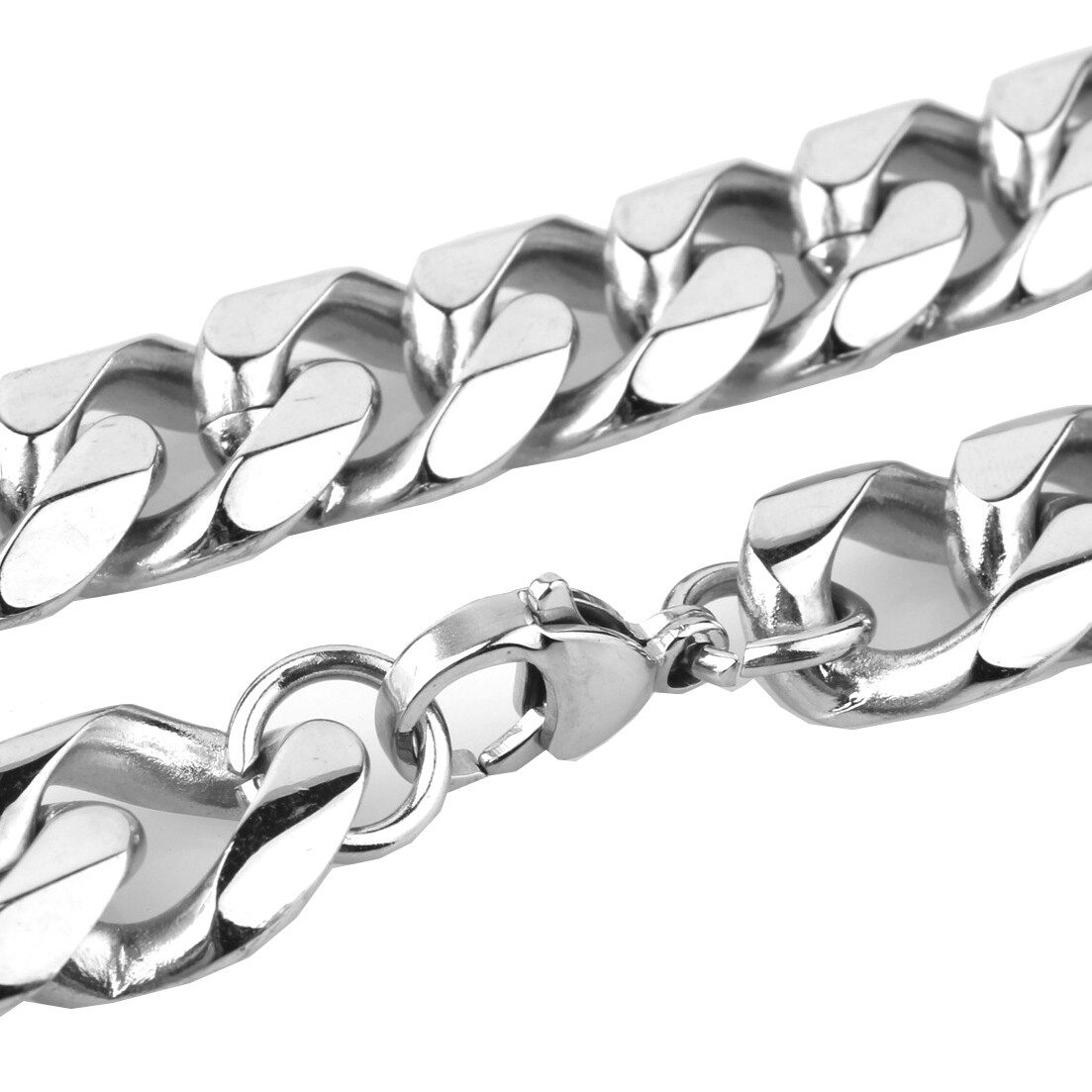 8/10/12/15/17/19mm Stainless Steel Silver Chain Cuban Curb Womens Mens Necklace
