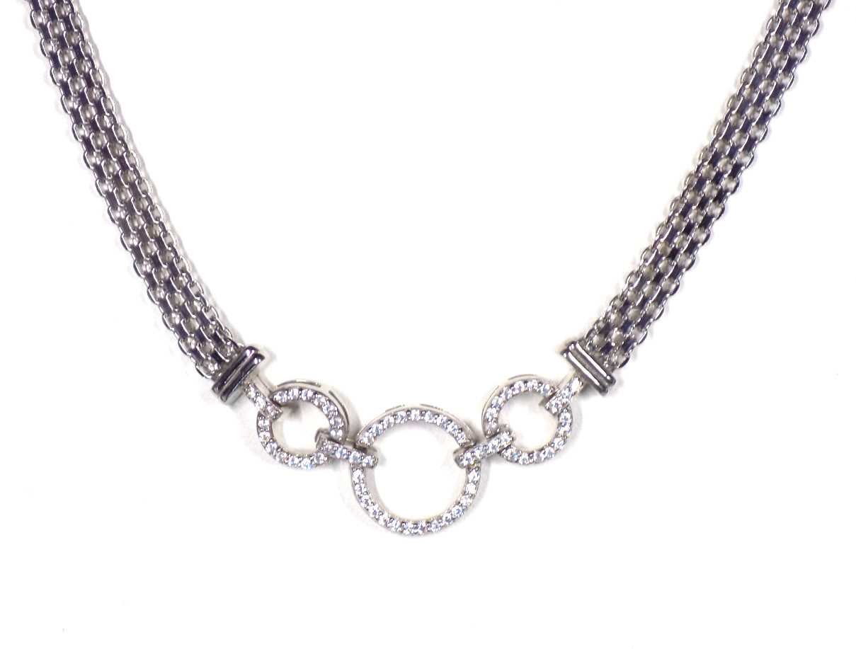 Cubic Zirconia Necklace 925 Sterling Silver Mesh White Colorless Circle Pendant