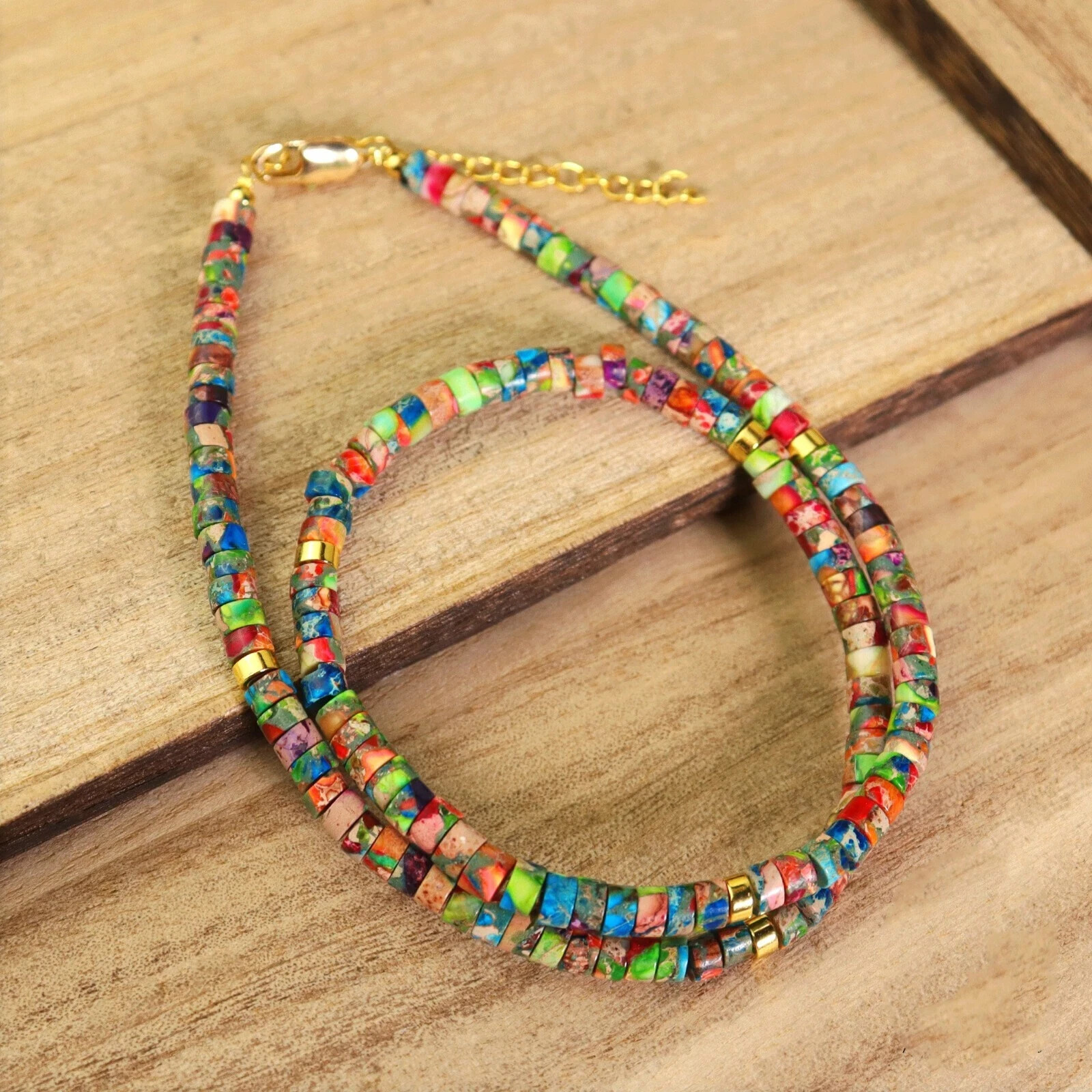 Galaxy Sea Sediment Jasper Dainty Choker Necklace Healing Crystal Tube Bead Gift