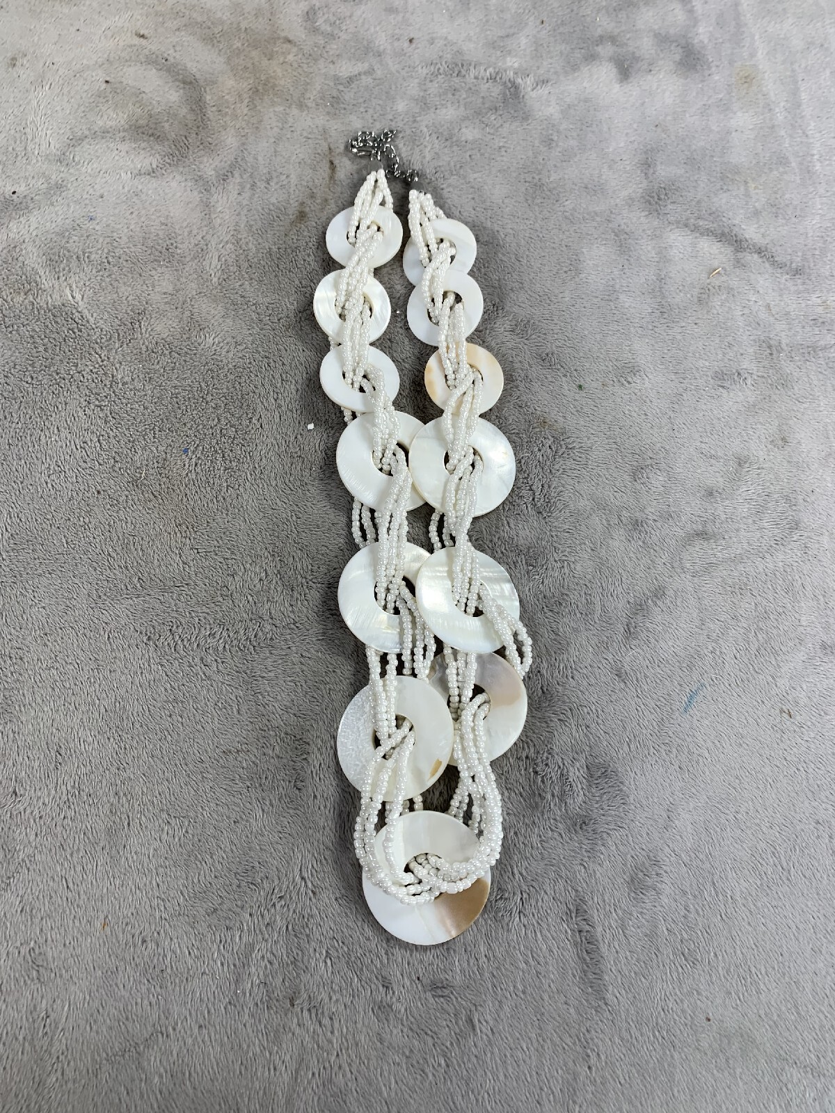 Chunky Disc Hoop Shell Necklace Twist Bead Mother of Pearl