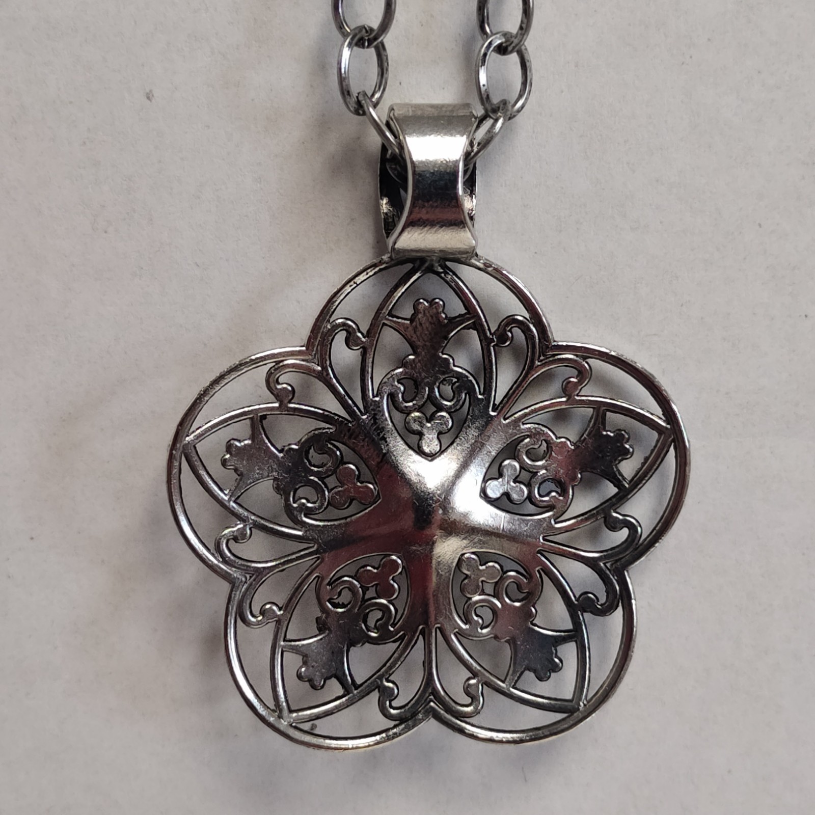 Large Floral Pendants on 24 Inch Silver Tone Necklaces Lot of 2