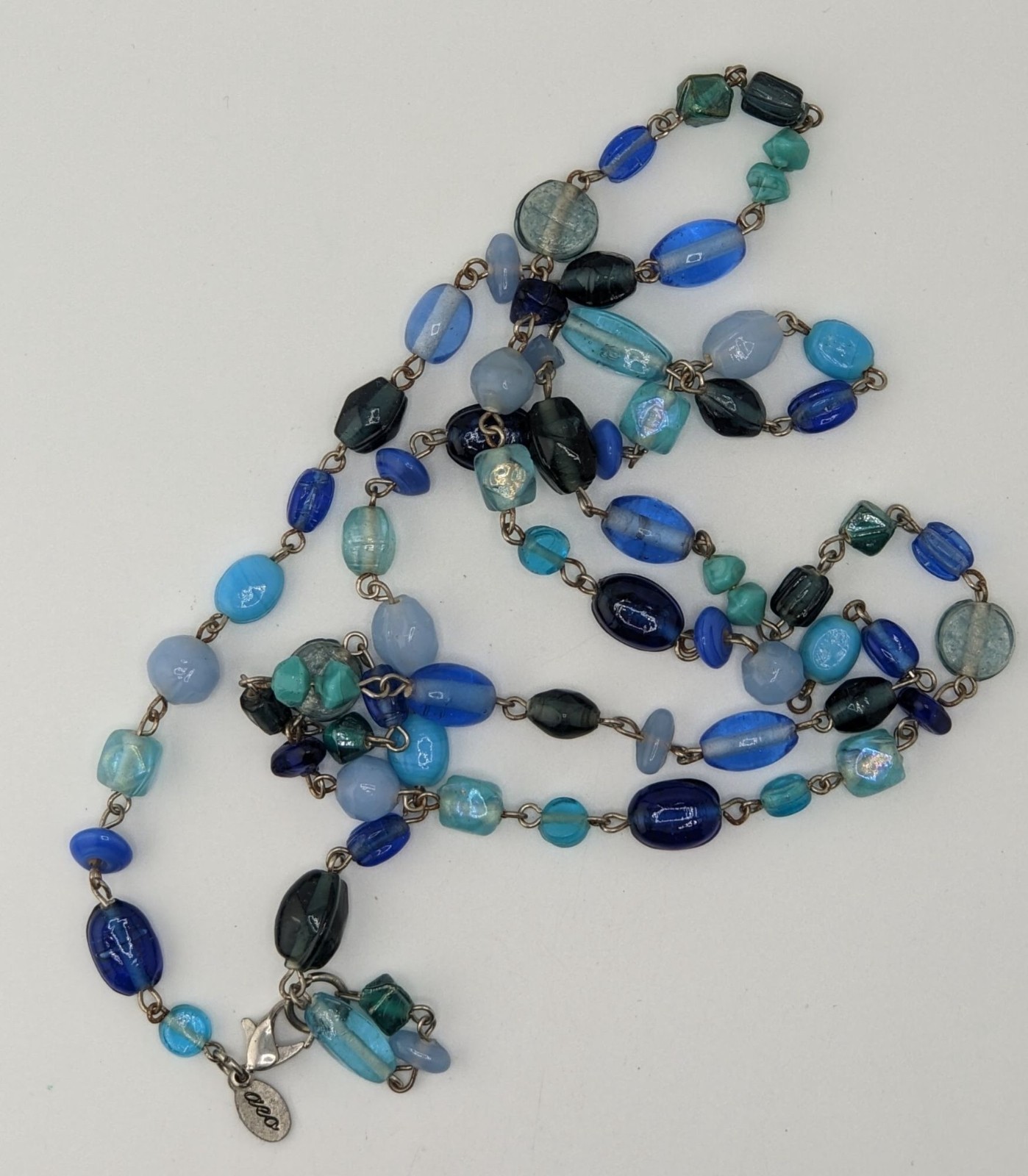 American Eagle Glass Beaded Necklace Blue Silver Preppy Coastal Jewelry