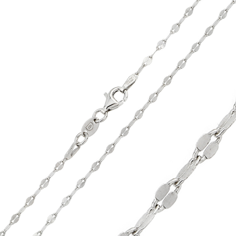 Sterling Silver Rhodium Finish Diamond Cut 2mm Open Confetti Link Chain Necklace