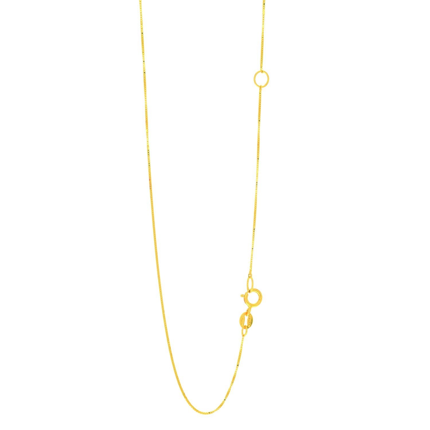Adjustable Venetian Box Chain Necklace Real Solid 14K Yellow Gold 18″ 20″ 0.6mm