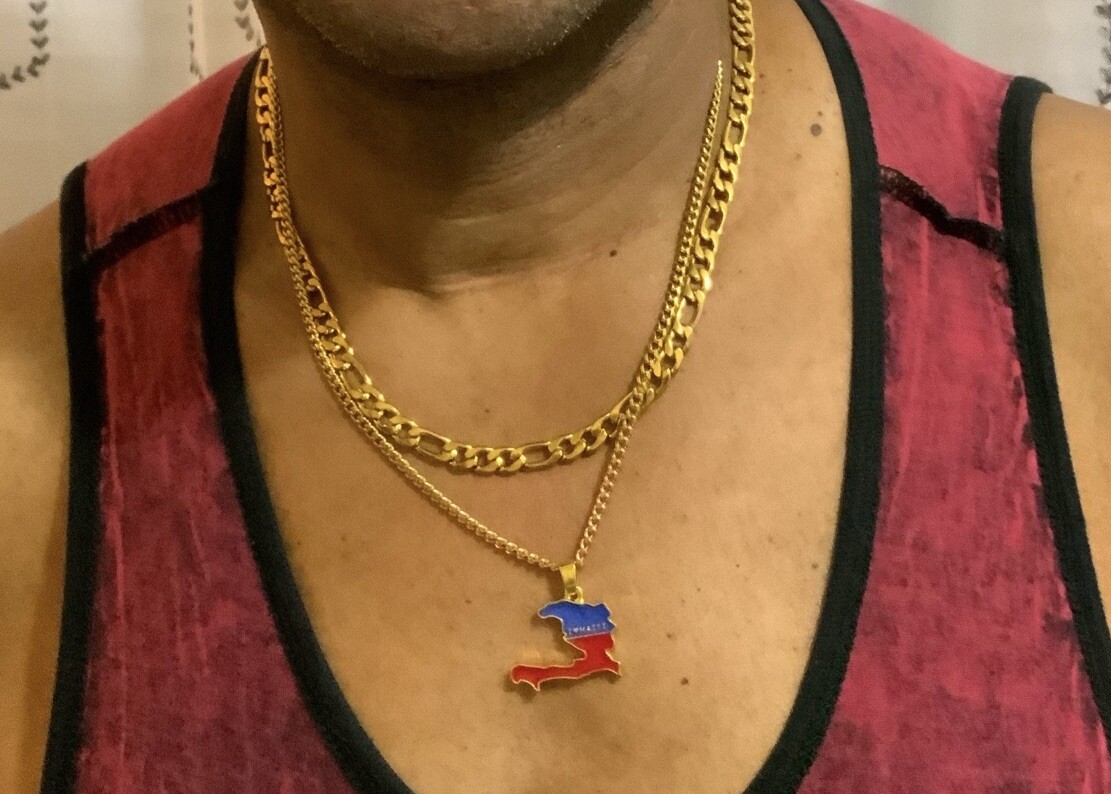 Haiti Map Stainless Steel Necklace, Unisex, Jewelry, Gold Plated, Female, Male