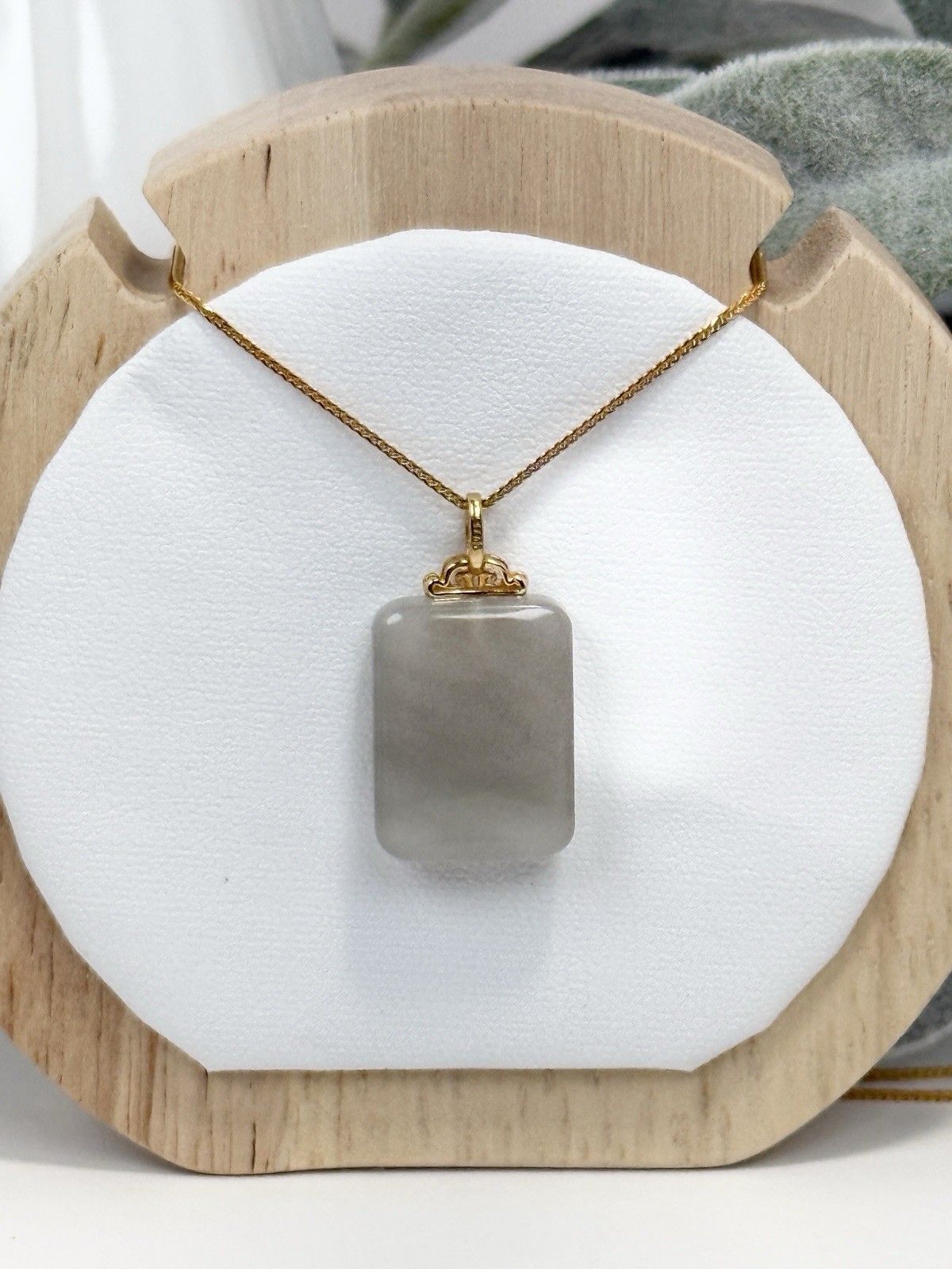 Hetian Jade Gray Pendant Necklace 20/15MM on 18IN S925 Chain w/Certificate
