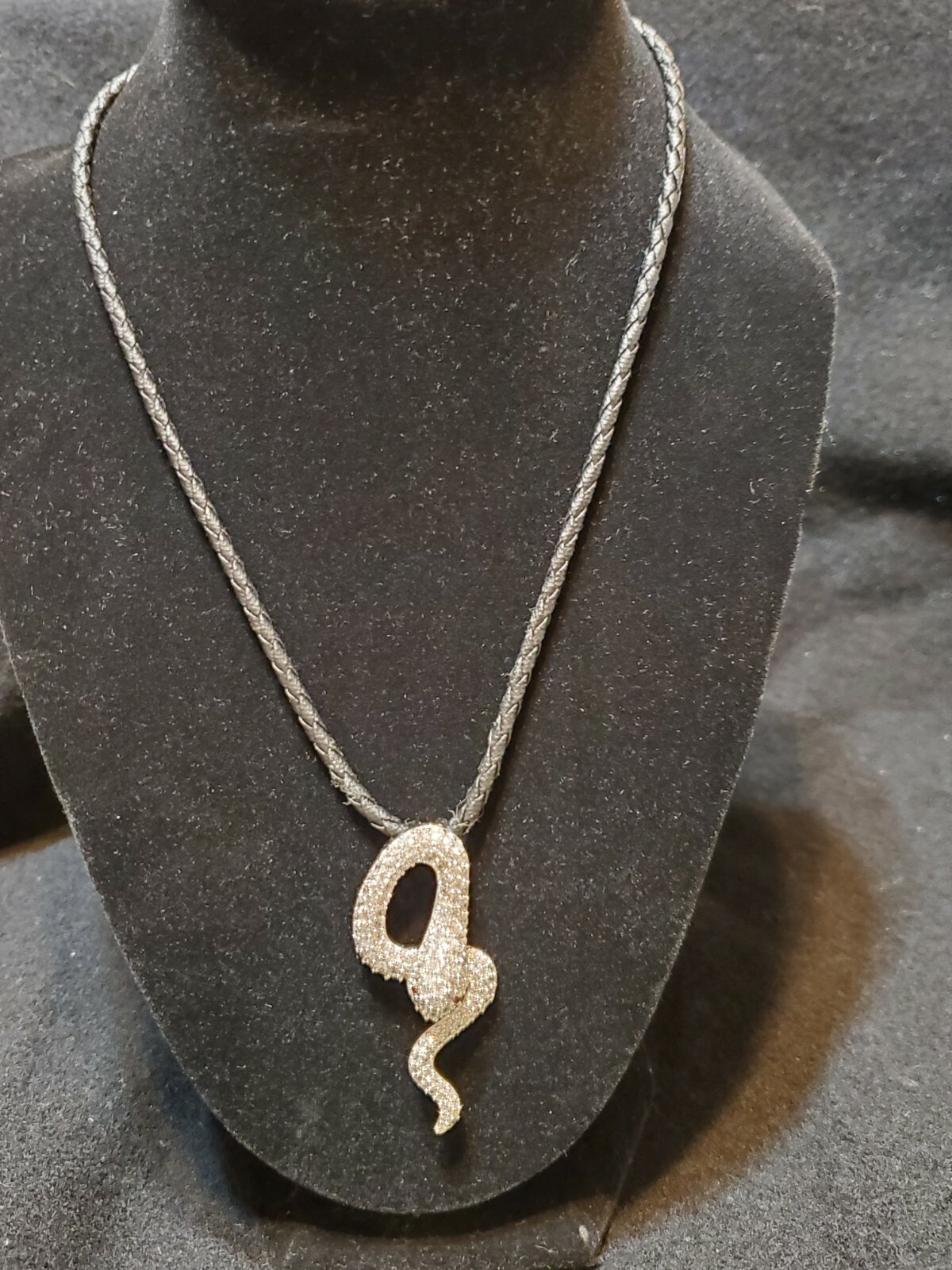 Snake – unknown crystal stones with Red Eyes on Leather & Silver Necklace Unisex