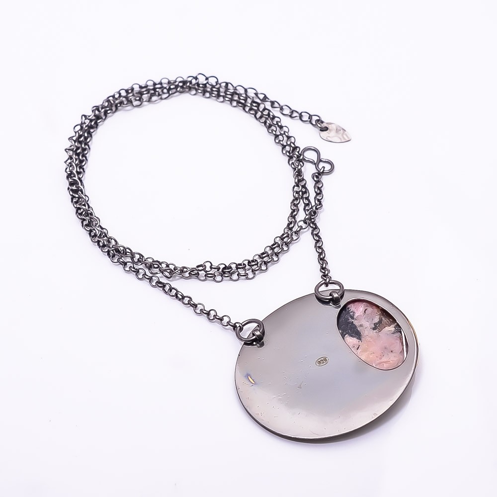 Black Manganese In Rhodonite & Gold Rhodium 925 Silver Tennis Necklace 19.99″ N7