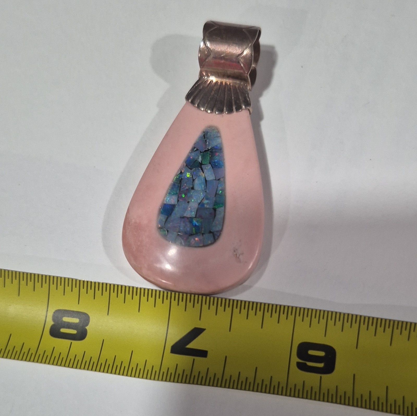 Pink & Blue Stone Teardrop Pendant Charm w/ Blue Inlay, Metal Bail