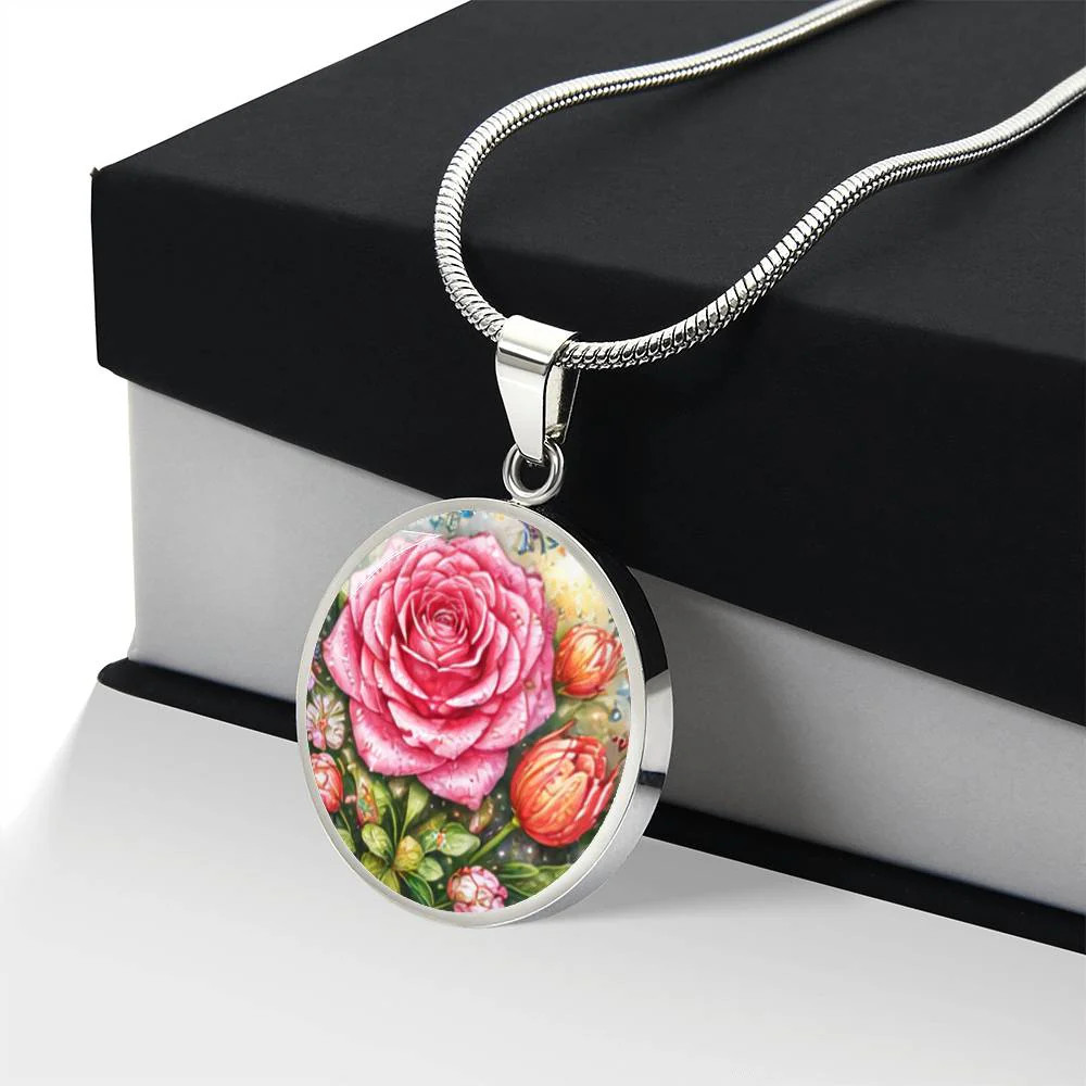 Pink Rose Personalized Engraved Necklace Bracelet or Keychain