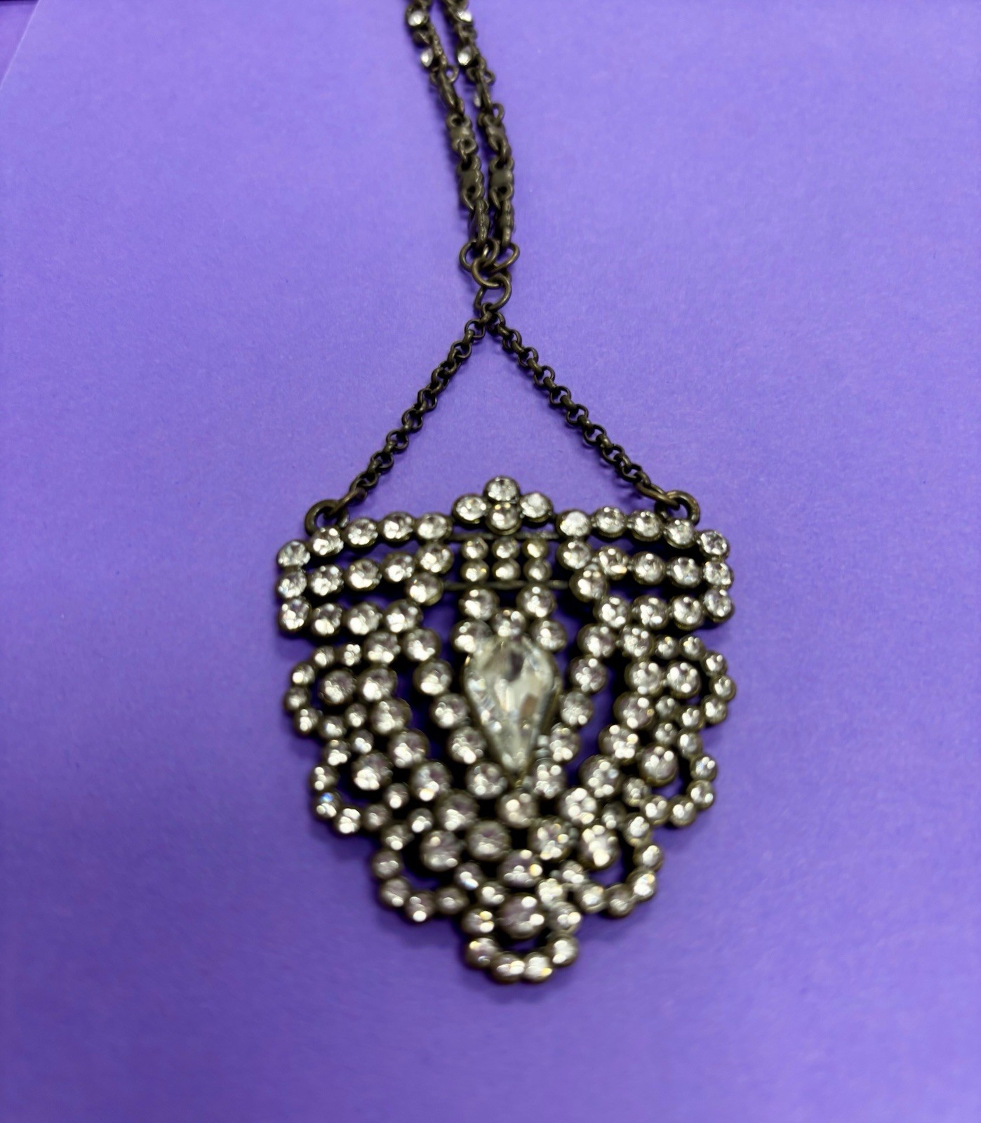 Plunder Crystal Pendant Necklace Teardrop Bronze Cable Chain Lobster (AW46)