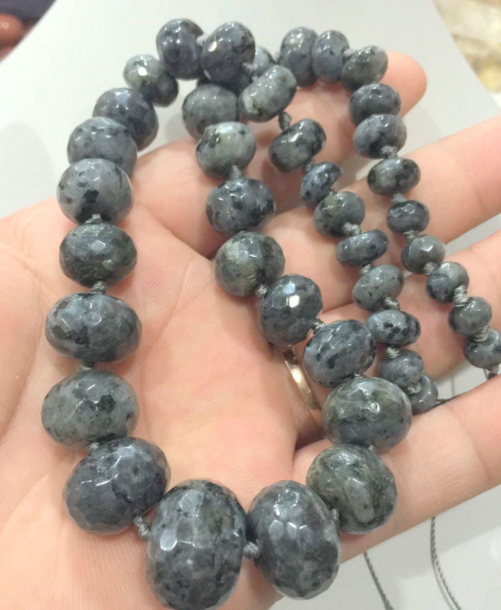 Genuine 10-20mm Faceted Gray Labradorite Rondelle Gemstone Beads Necklace 18”
