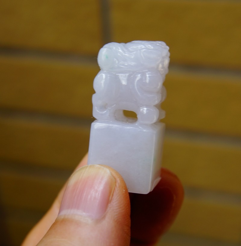 Certified Natural Grade A White Green Jade Jadeite Seal w Pixiu 684